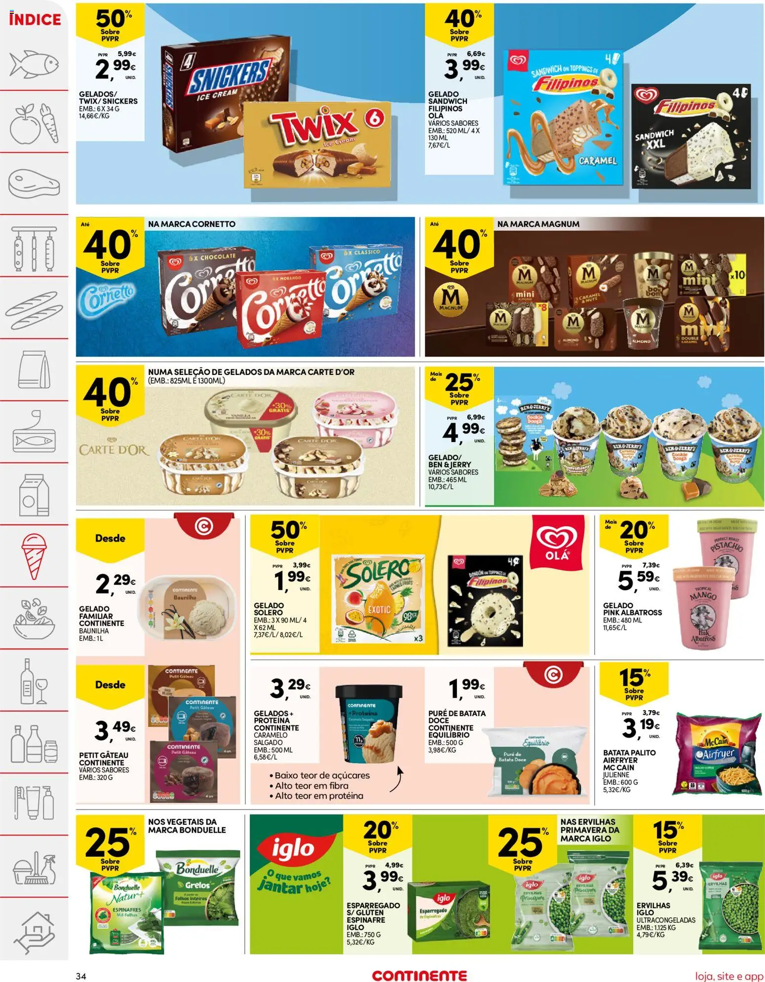 Continente folheto │ válido de 21.04.2026 | Página: 34 | Produtos: Filipinos, Grelos, Petit Gateau, Gelado sandwich