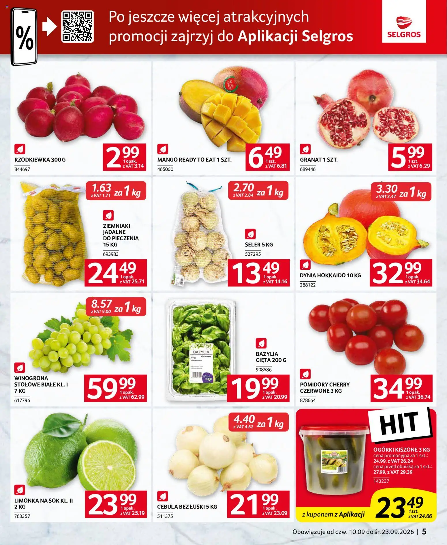Selgros cash&carry gazetka - Oferta dla gastronomii od 10.09.2026 | Strona: 5 | Produkty: Limonka, Winogrona, Pomidory, Ogórki