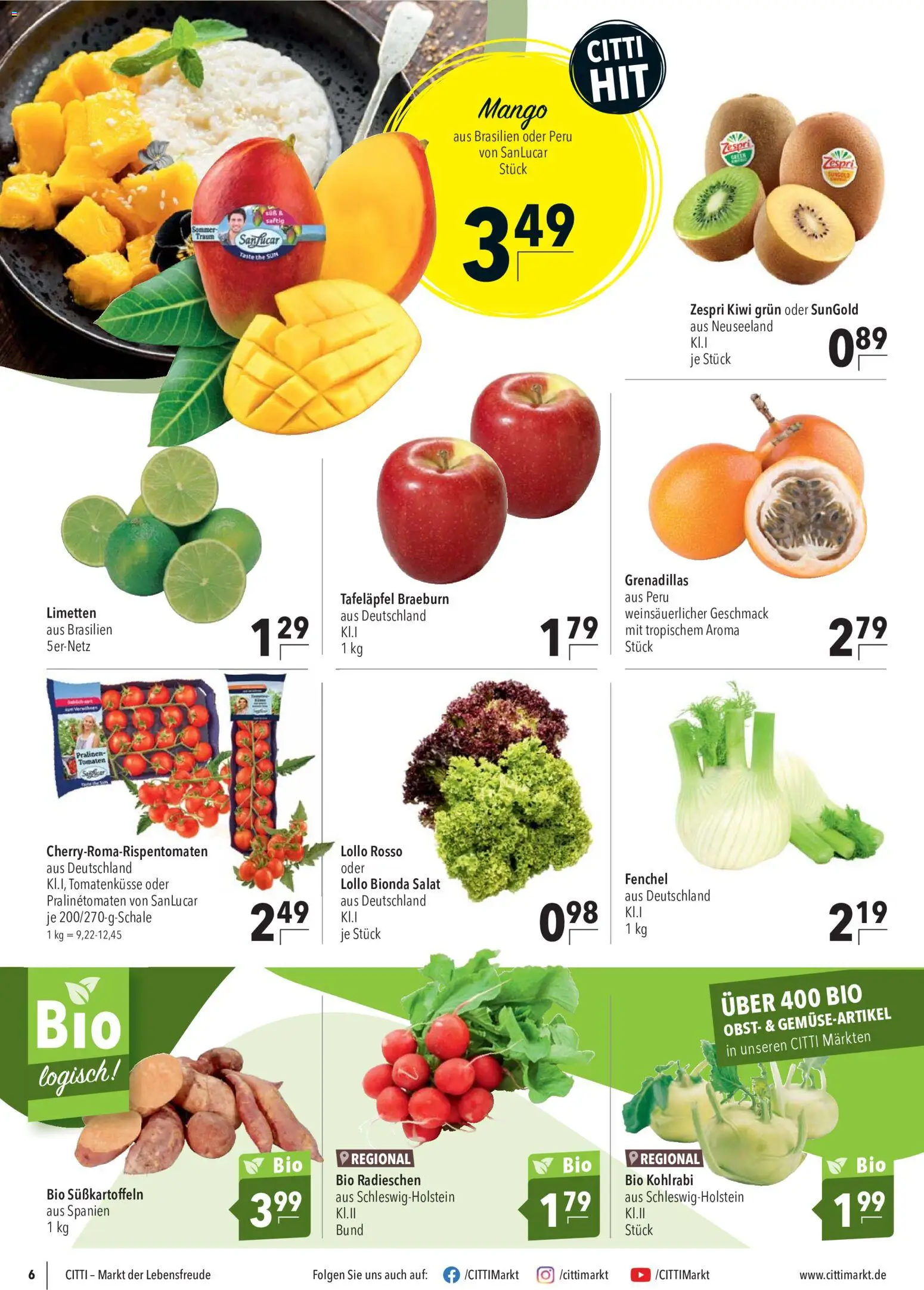 CITTI Markt Prospekt – gültig ab 10.06.2026 | Seite: 6 | Produkte: Kohlrabi, Obst, Mango, Salat