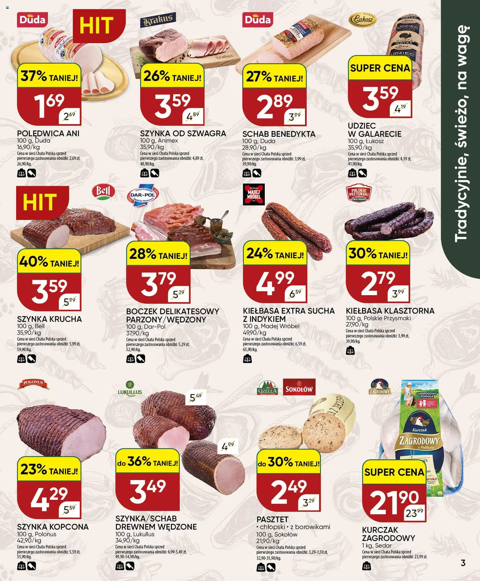 Chata Polska gazetka od 24.09.2026 | Strona: 3 | Produkty: Schab, Pasztet, Bell, Szynka