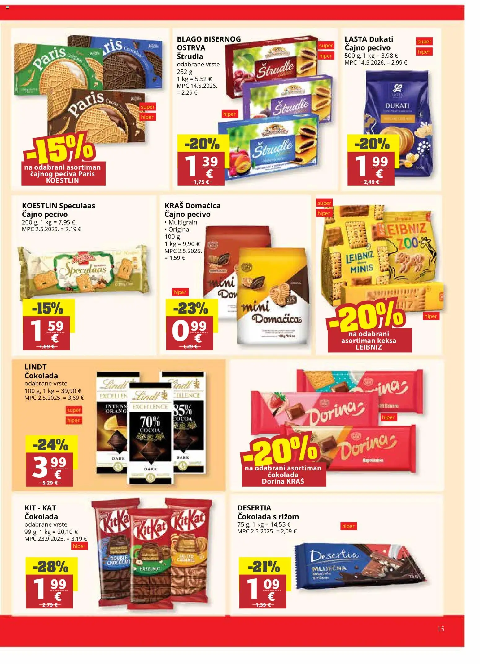 Ribola katalog | vrijedi od 06.08.2026 | Stranica: 15 | Proizvodi: Lindt, Dorina, Čokolada, Pecivo