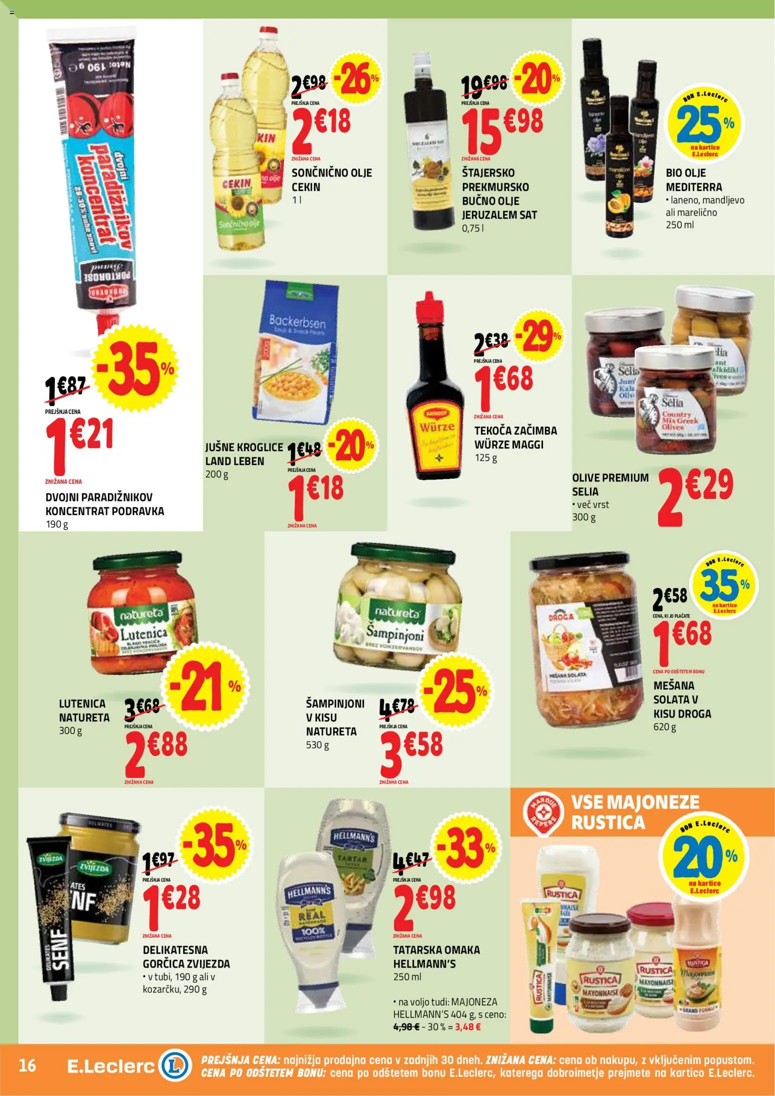Novi E.leclerc katalog ponudbe – veljaven od 26.08.2026 | Stran: 16 | Izdelki: Jušne kroglice, Olje, Solata, Omaka