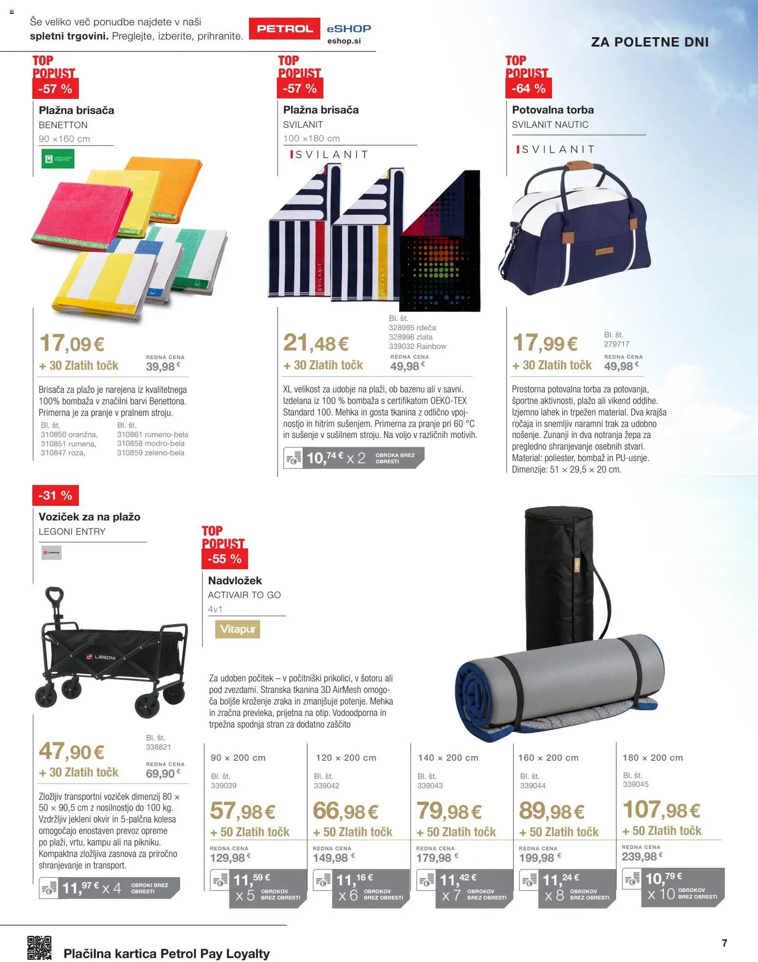 Novi Petrol katalog ponudbe – veljaven od 02.07.2026 | Stran: 7 | Izdelki: Torba, Brisača, Brisača za plažo, Potovalna torba