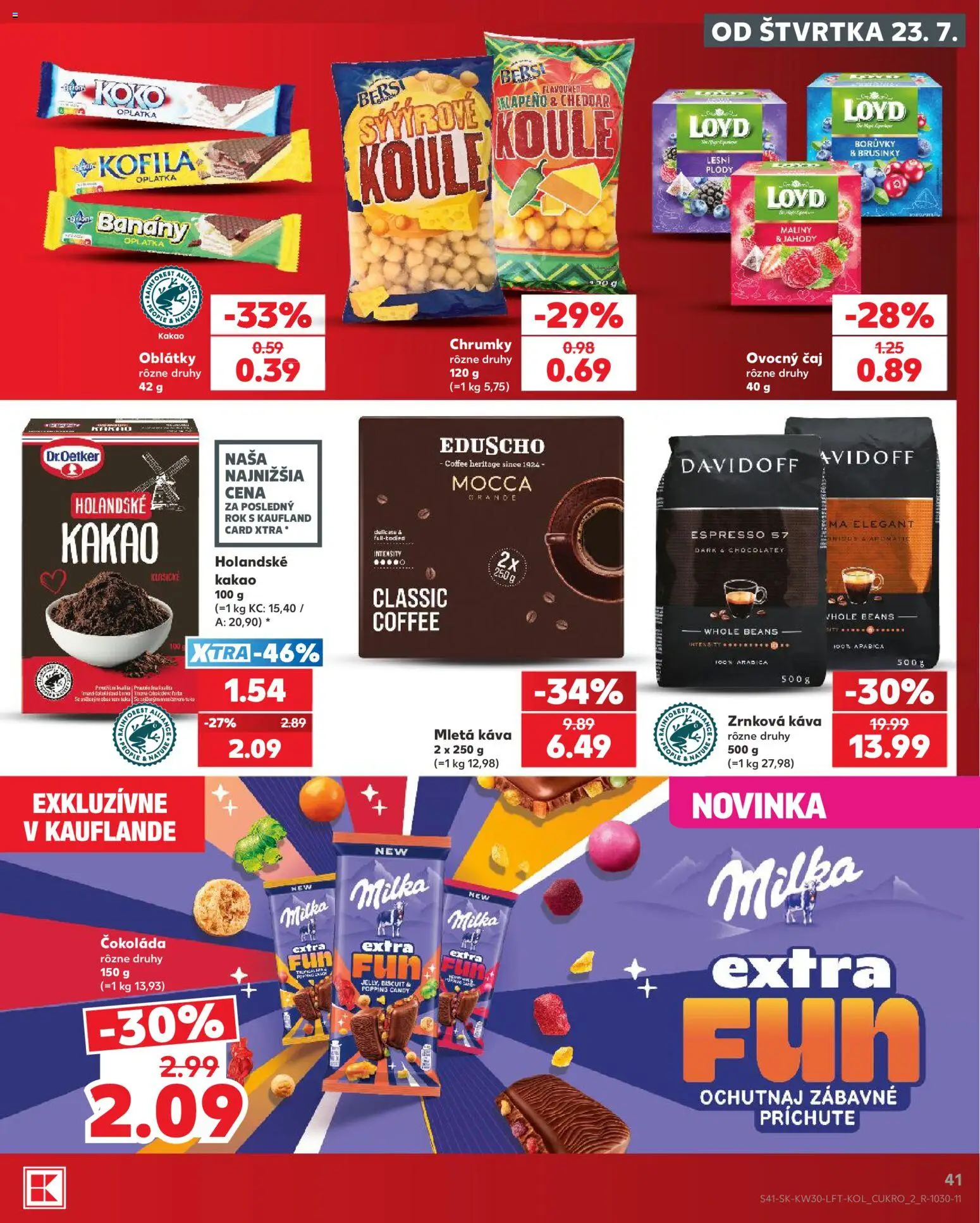 Nové Kaufland akcie – leták je platný od 23.07.2026 | Strana: 41 | Produkty: Káva, Banány, Čokoláda, Milka