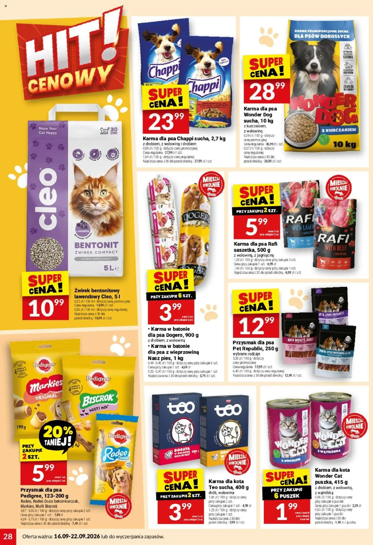 Twój Market gazetka od 16.09.2026 | Strona: 28 | Produkty: Wątróbka, Karma dla psa, Żwirek bentonitowy, Karma