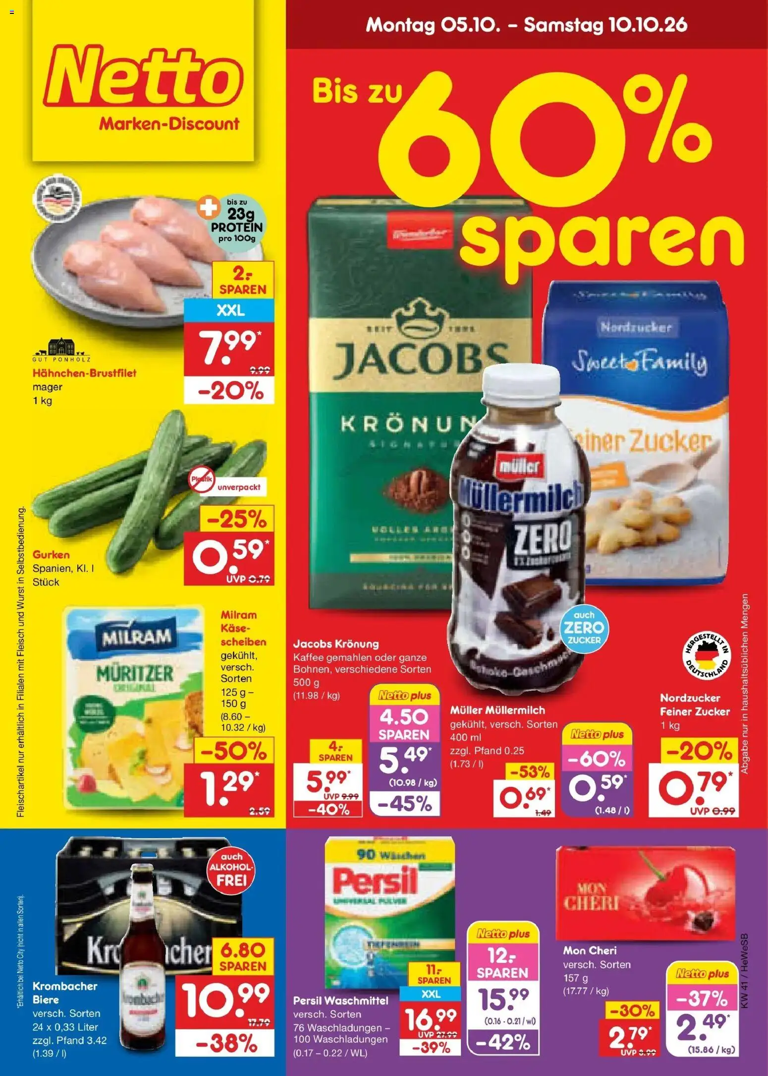 Netto Marken-Discount Prospekt Hamburg (ab 05.10.2026) » Angebote | Seite: 1 | Produkte: Kaffee, Milram, Krombacher, Muller mullermilch