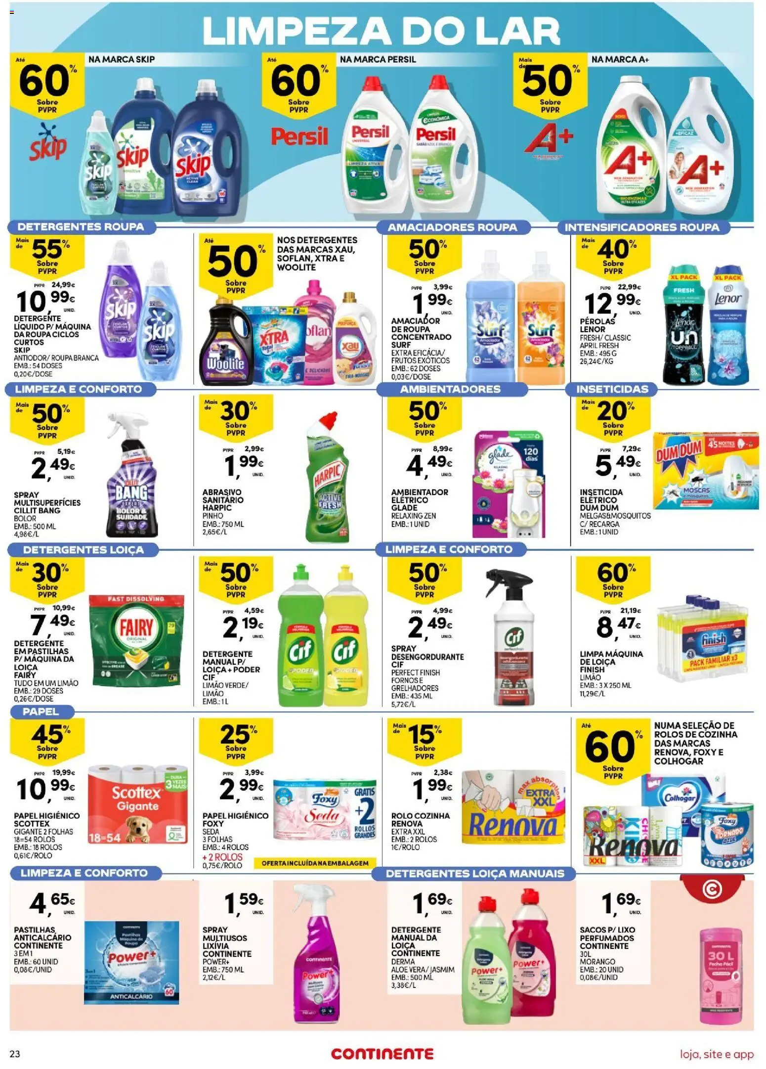 Continente Semanal Continente Bom Dia │ válido de 11/08/2026 | Página: 23 | Produtos: Papel higiénico, Inseticida, Cillit bang bolor, Persil