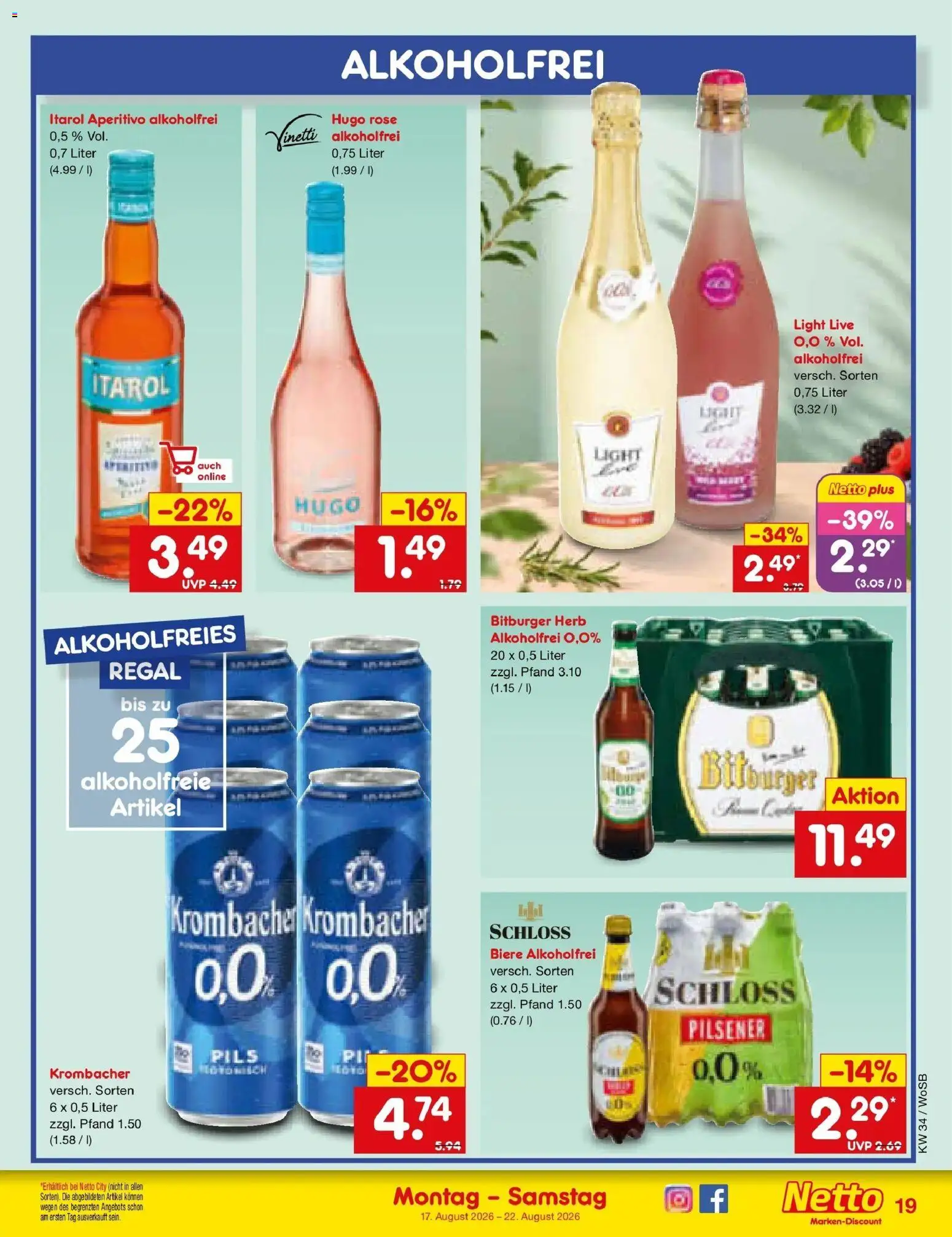 Netto Marken-Discount Prospekt Mannheim – gültig ab 17.08.2026 | Seite: 25 | Produkte: Regal, Pils, Krombacher, Hugo
