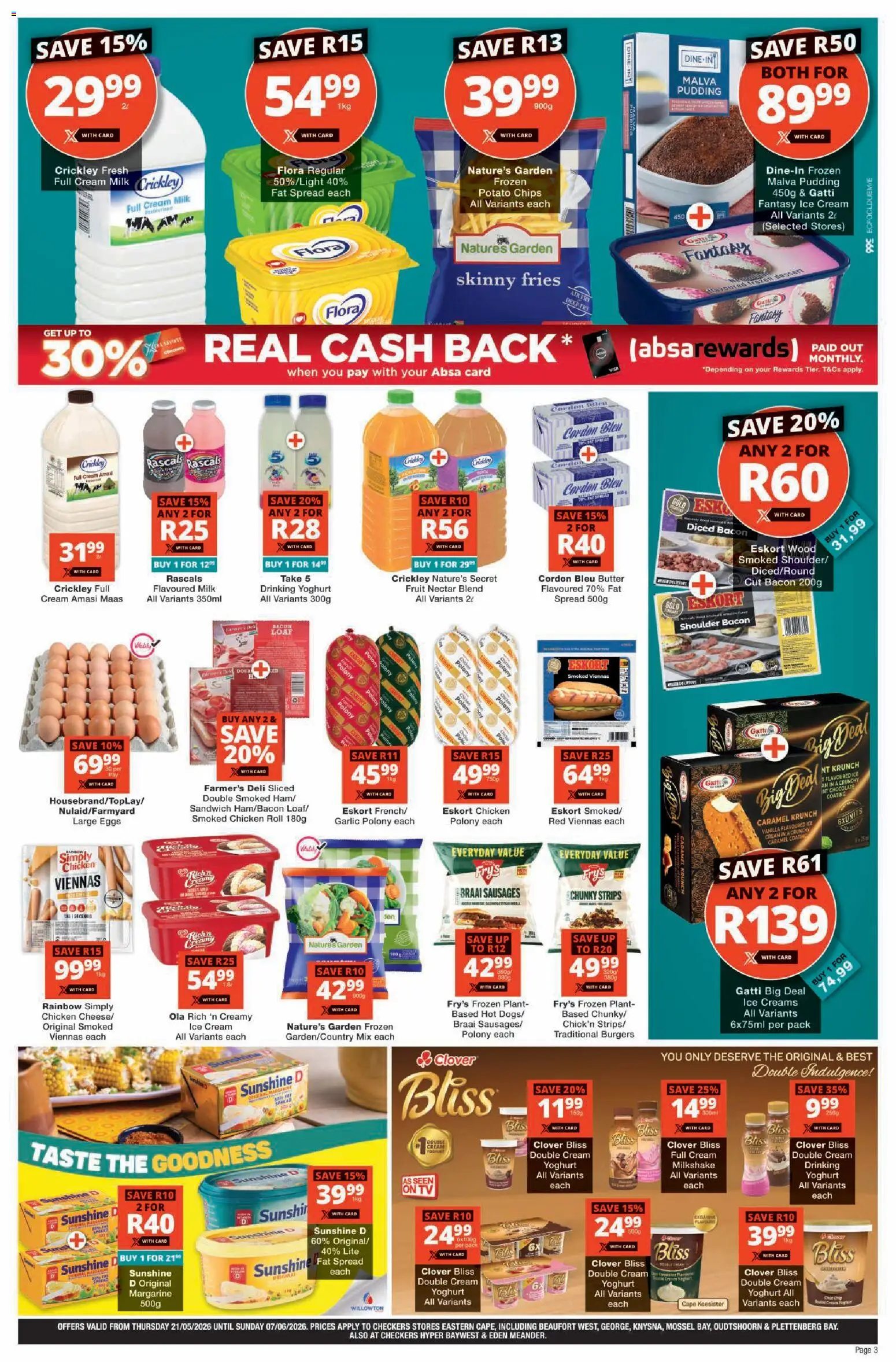 New Checkers catalogue – valid from 21.05.2026 | Page: 3 | Products: Polony, Chicken, Fat spread, Fry's