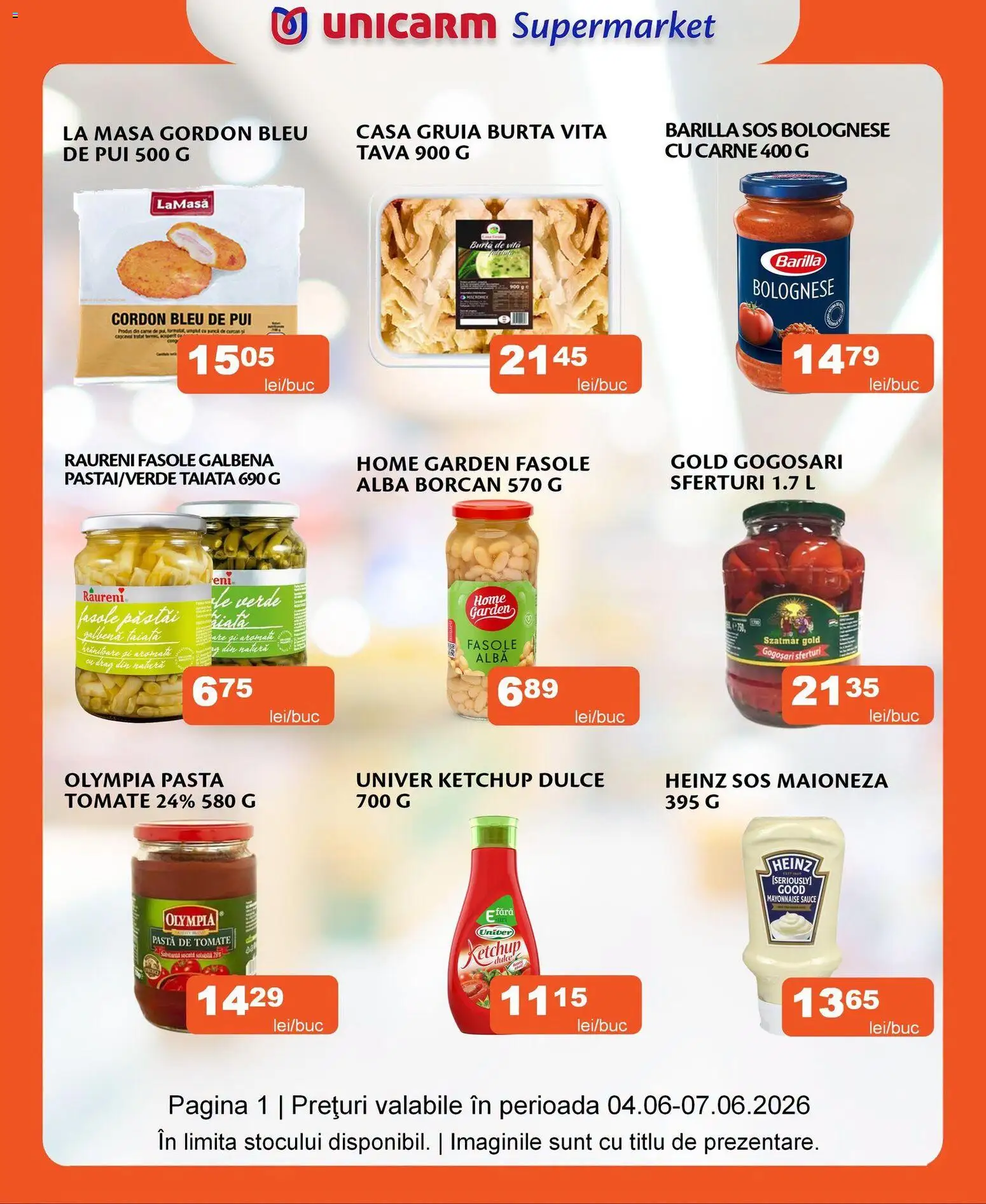Noul catalog Unicarm – valabil de la 04.06.2026 | Pagină: 1 | Produse: Masă, Hacıyatmaz Kedi Oyuncağı, Pastă de tomate, Sos