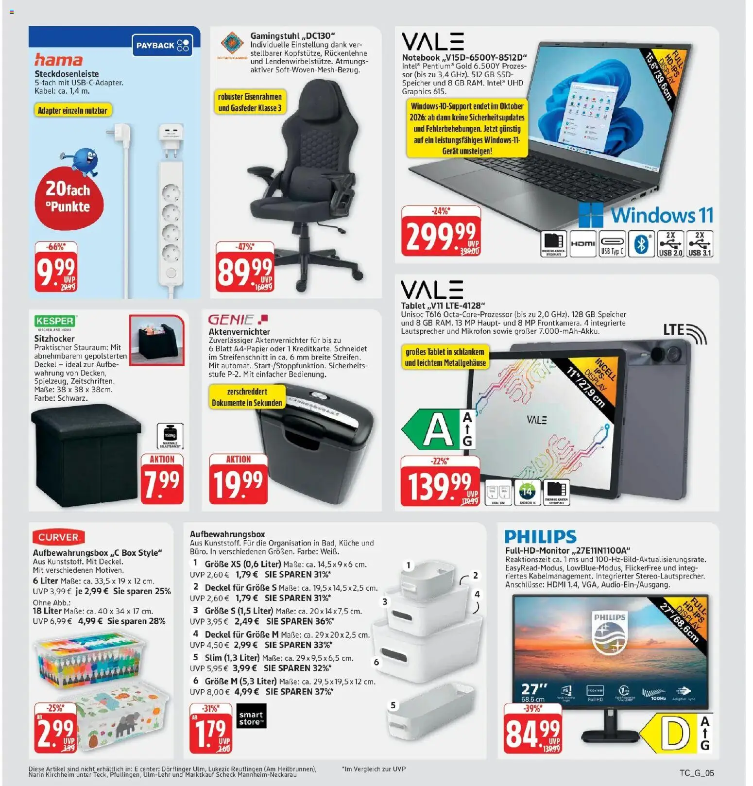 Marktkauf Prospekt Kirchheim (ab 07.09.2026) » Angebote online | Seite: 33 | Produkte: USB, Aktenvernichter, Gamingstuhl, Tablet