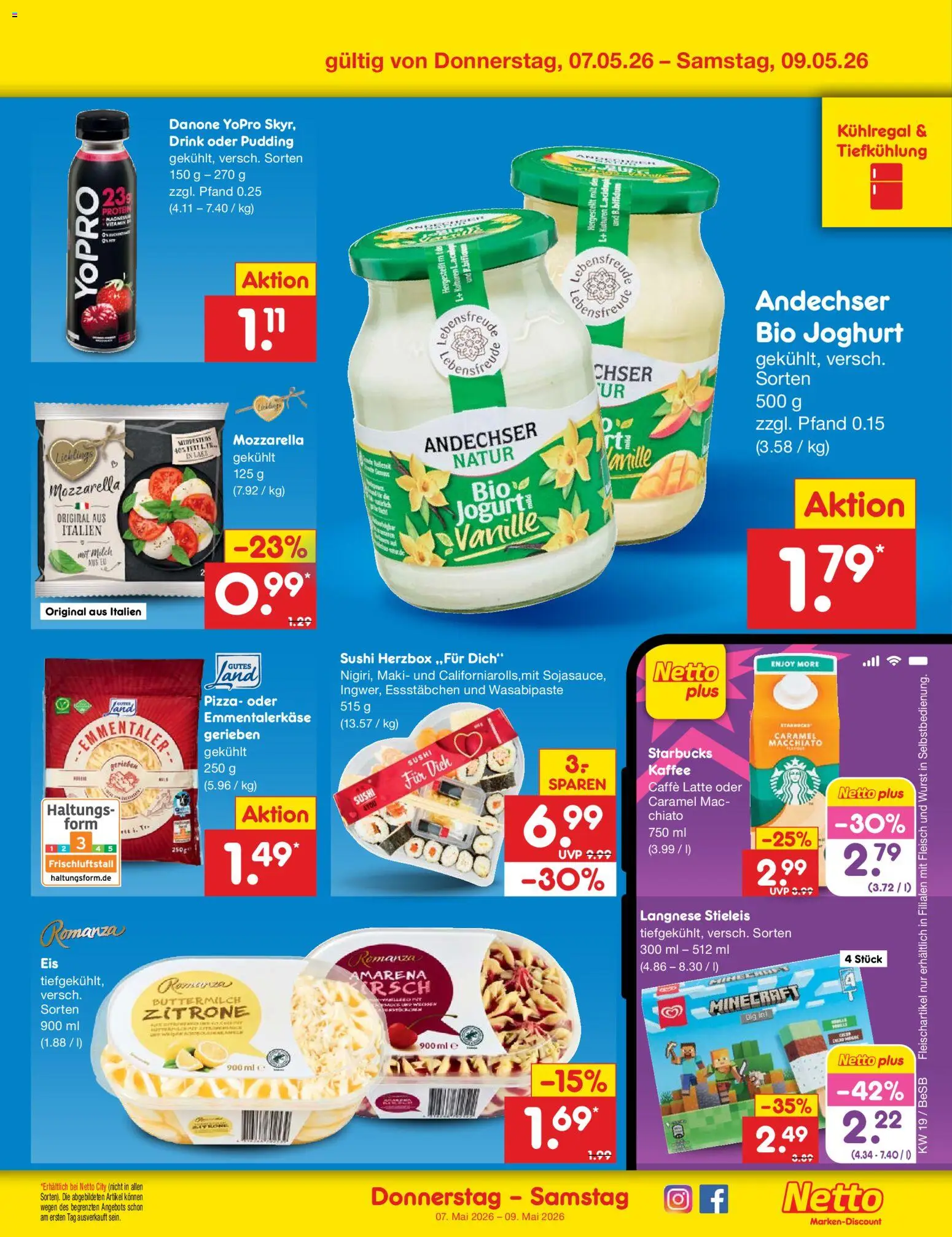 Netto Marken-Discount Super wochenende – gültig ab 07.05.2026 | Seite: 4 | Produkte: Joghurt, Mozzarella, Starbucks, Pudding