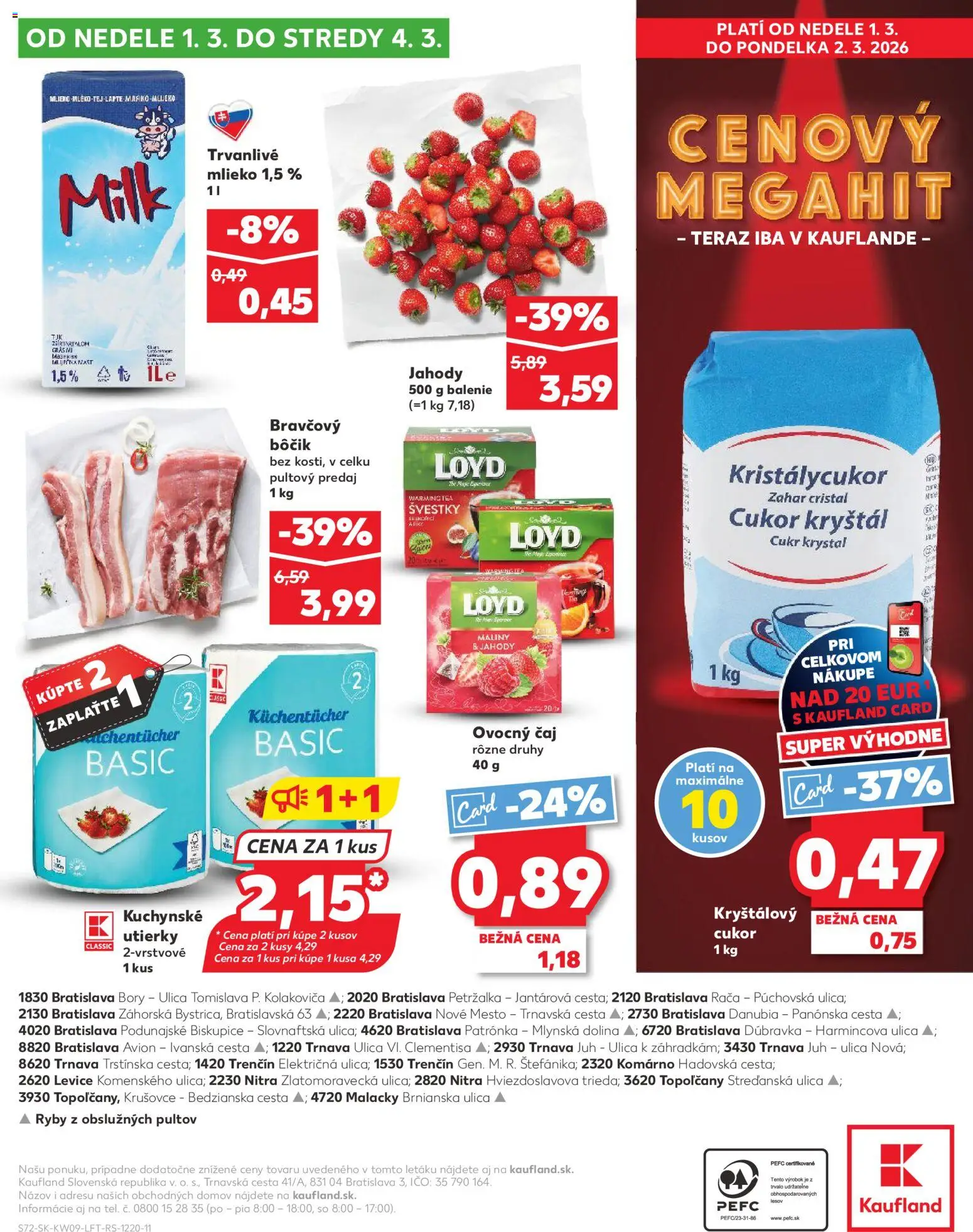 Nové Kaufland akcie – leták je platný od 26.02.2026 | Strana: 72 | Produkty: Cukor, Jahody, Ovocný čaj, Trvanlivé mlieko