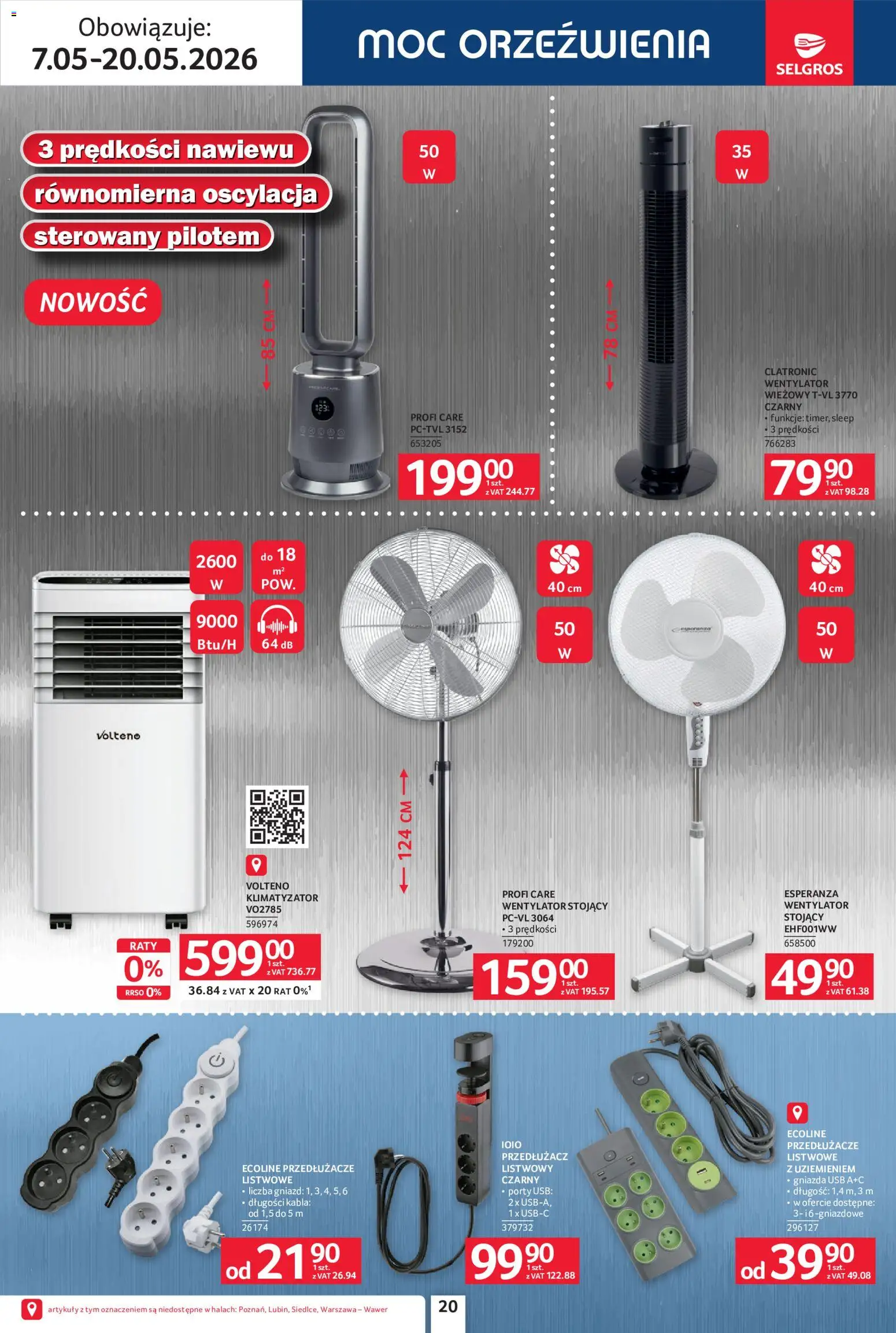 Selgros cash&carry gazetka - Elektro AGD od 07.05.2026 | Strona: 20 | Produkty: USB, Wentylator, Przedłużacz, Klimatyzator