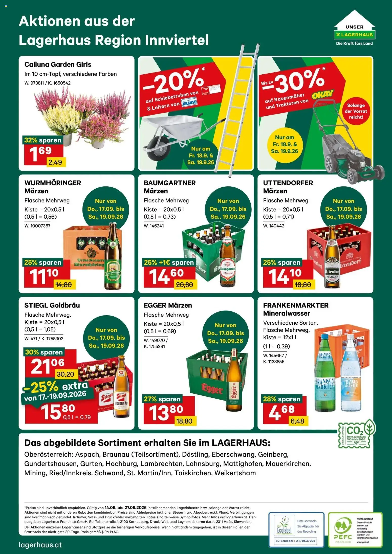 Lagerhaus - Wochen Angebote gültig ab 14.09.2026 | Seite: 8 | Produkte: Mineralwasser, Rasenmäher