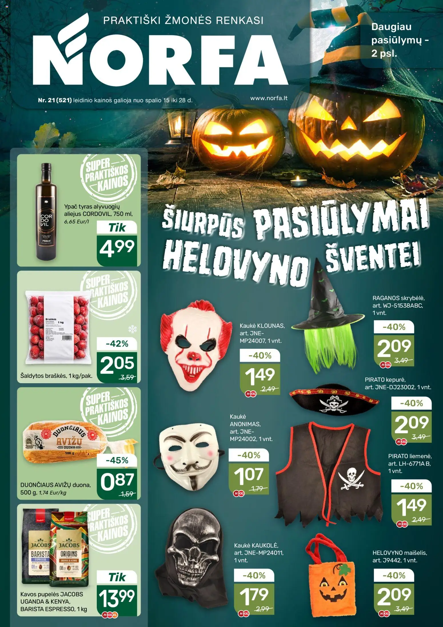 NORFA akcijos nuo 2026.10.15 | Puslapis: 1 | Prekių: Kepurė, Pupelės, Kaukė, Aliejus