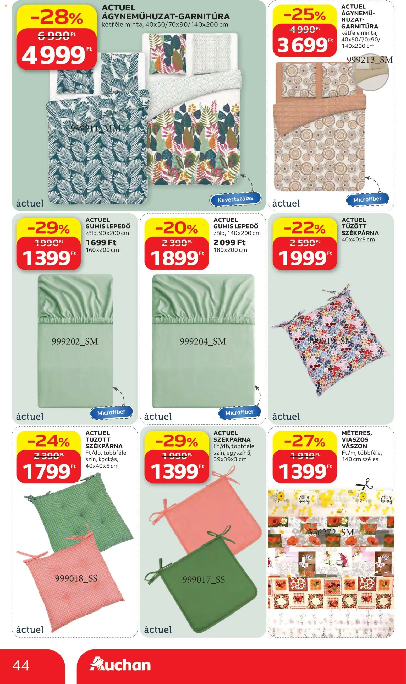 Auchan akciós ujság - amely érvényes a következő dátumtól: 28.05.2026 | Oldal: 44 | Termékek: Székpárna, Gumis lepedő, Lepedő, Ágynemű