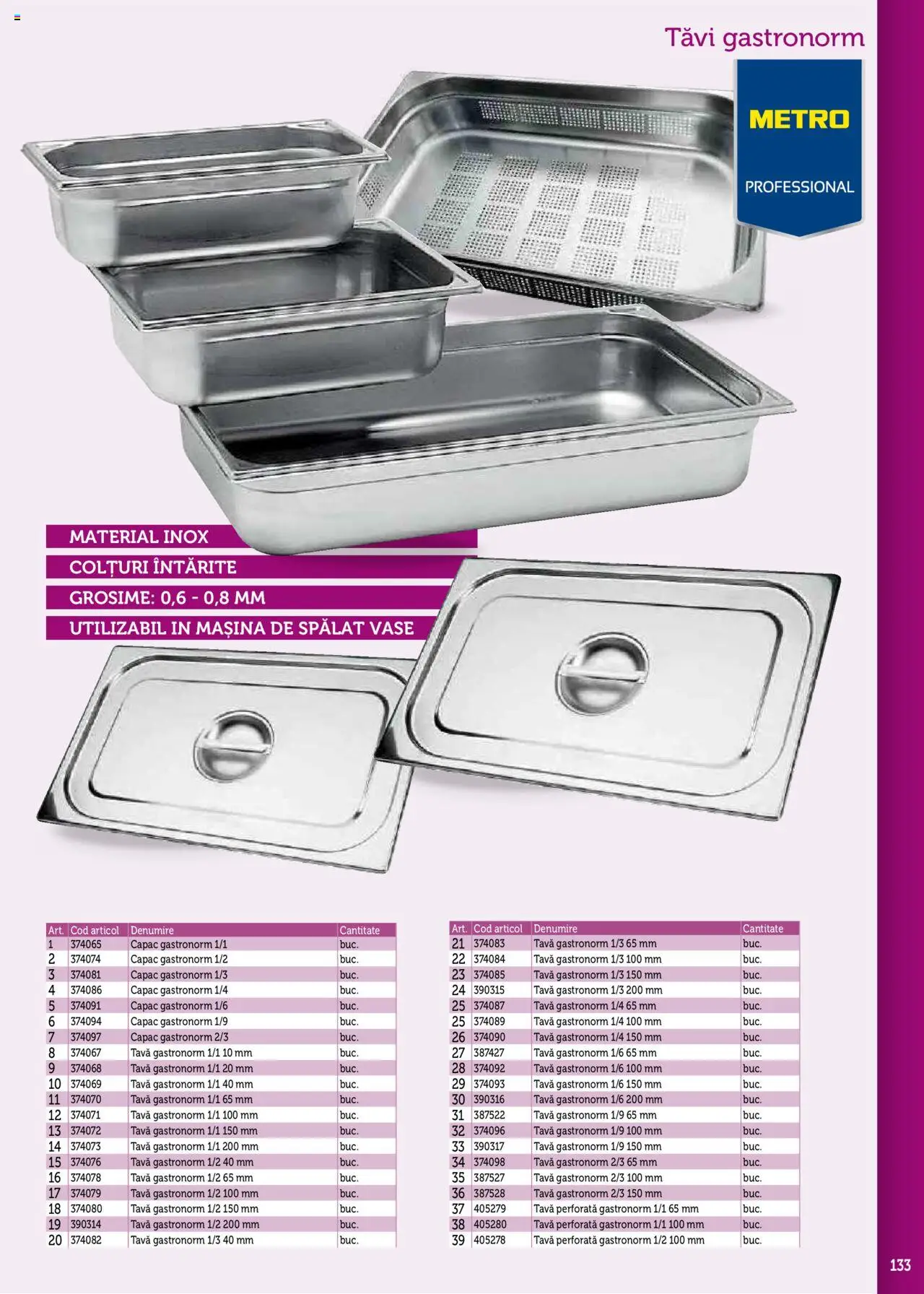 Noul catalog Metro – valabil de la 17.09.2025 | Pagină: 133 | Produse: Mașină De Spălat, Tava, Mașină De Spălat Vase, Vase