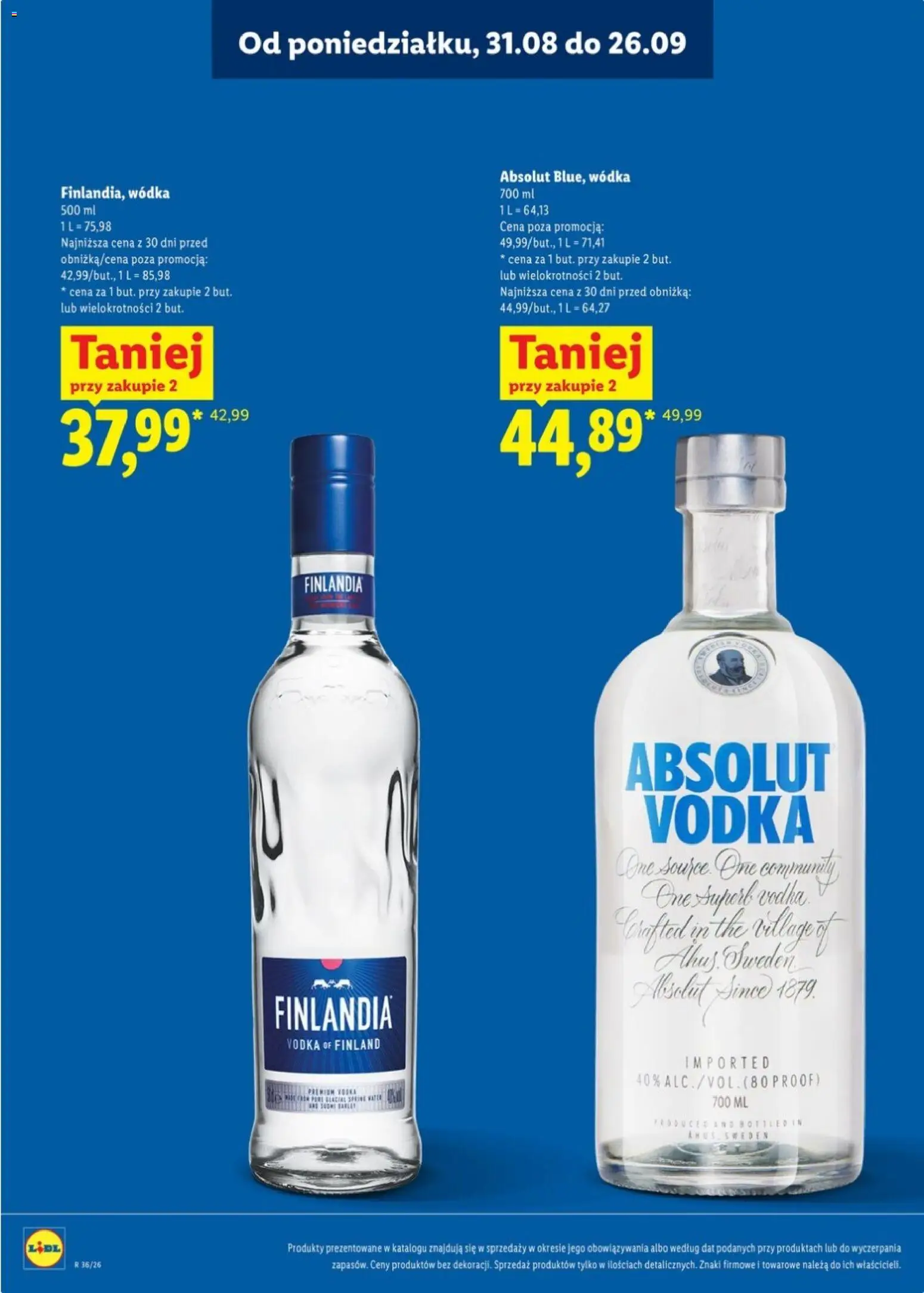 Lidl Katalog alkoholi mocnych od 31.08.2026 | Strona: 9 | Produkty: Wódka Absolut, Wódka finlandia, Vodka, Wódka