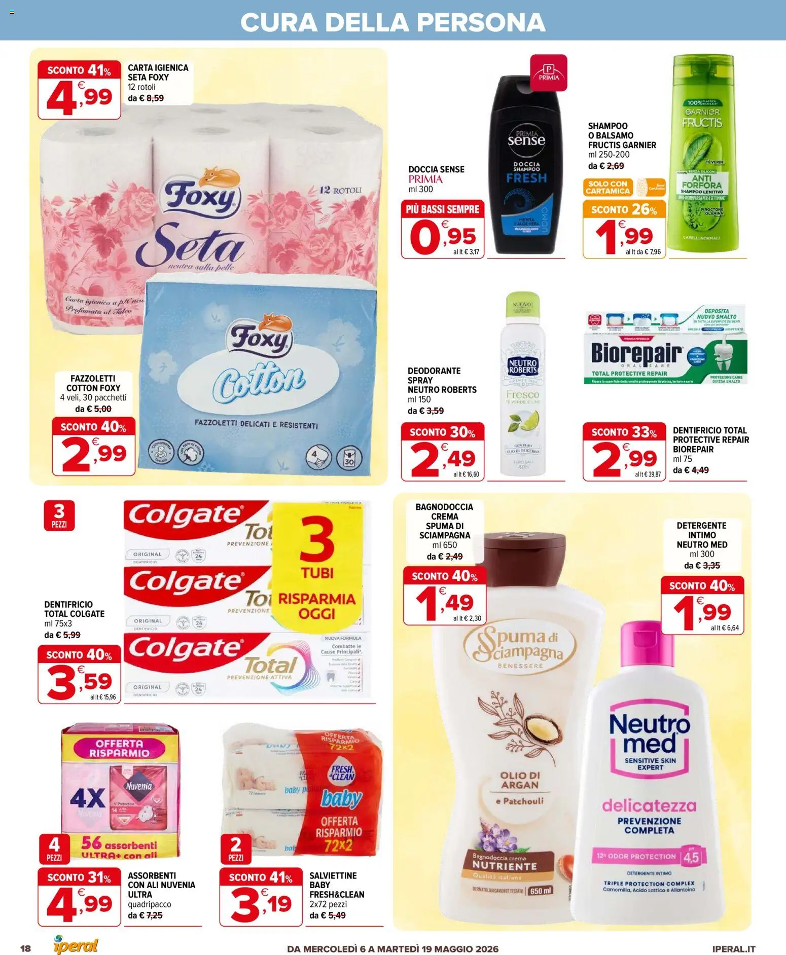 Volantino Iperal del 06.05.2026 | Pagina: 18 | Prodotti: Shampoo, Dentifricio, Fazzoletti, Doccia