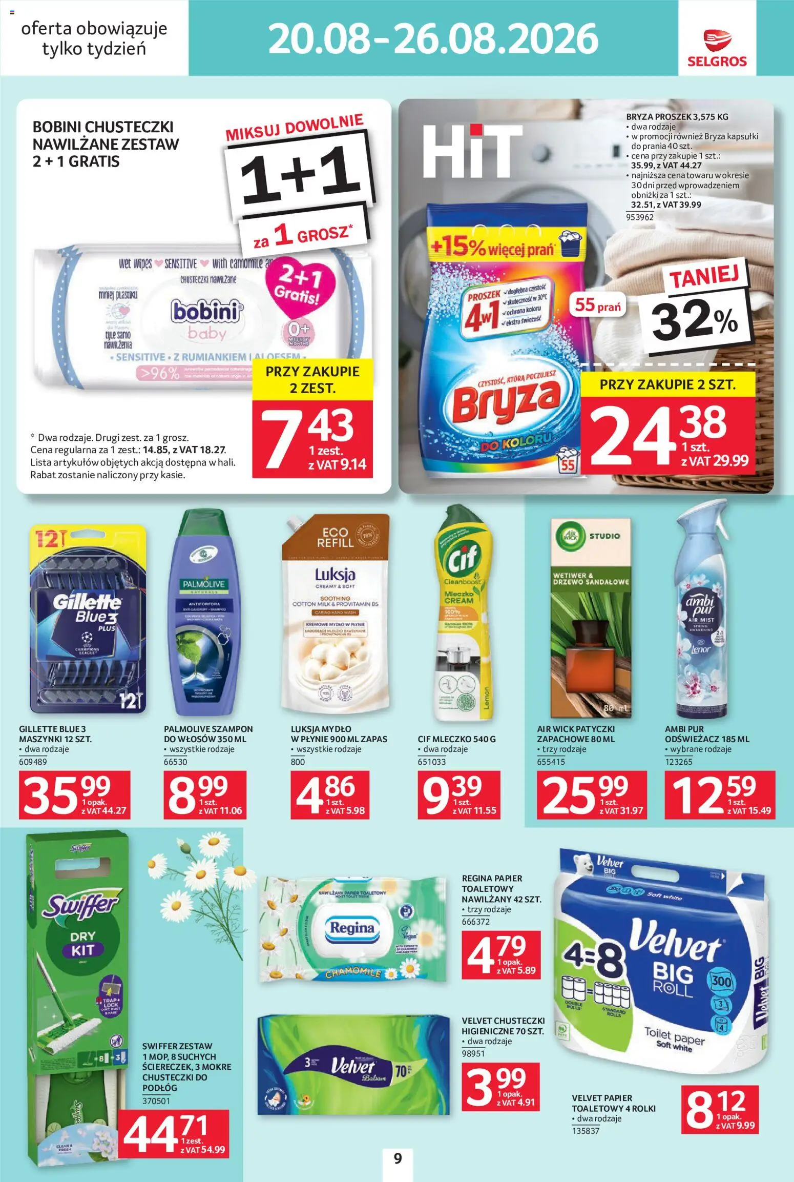 Selgros cash&carry gazetka - Jeszcze więcej super promocji od 20.08.2026 | Strona: 9 | Produkty: Gillette, Proszek, Air Wick, Szampon