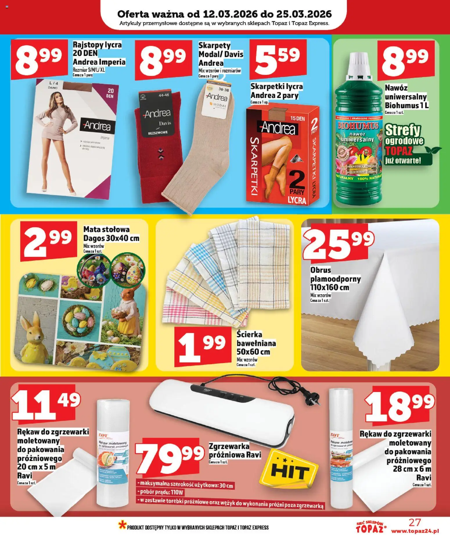 Topaz gazetka od 12.03.2026 | Strona: 27 | Produkty: Skarpety, Rajstopy, Skarpetki, Artykuły przemysłowe