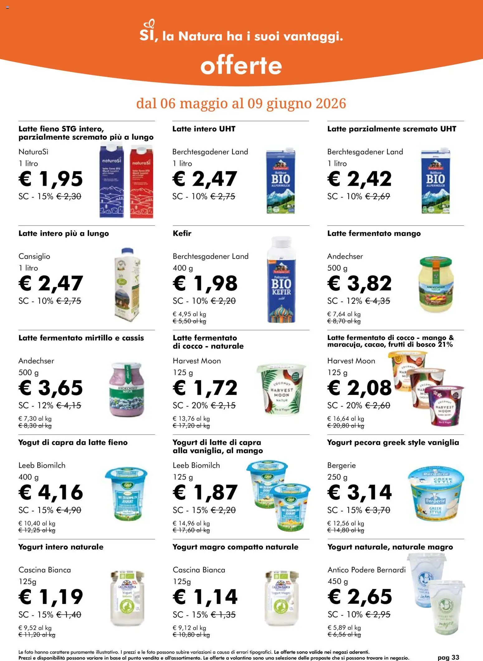 Volantino Natura Sì del 06.05.2026 | Pagina: 33 | Prodotti: Yogurt, Mango, Cocco, Latte parzialmente scremato