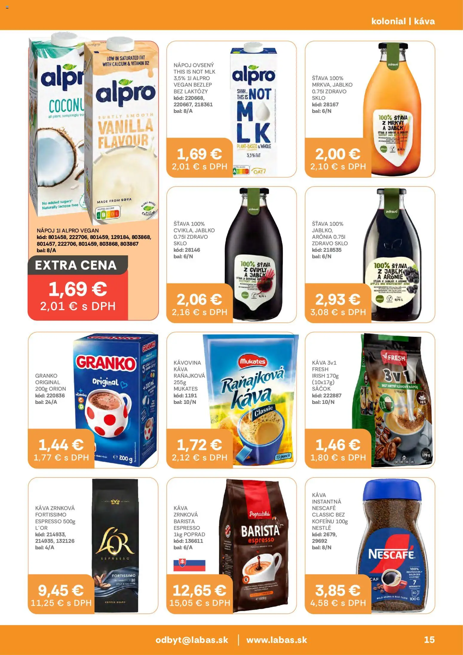 Nové Labaš akcie – leták je platný od 23.10.2026 | Strana: 15 | Produkty: Káva, Barista, Instantná káva, Zrnková káva