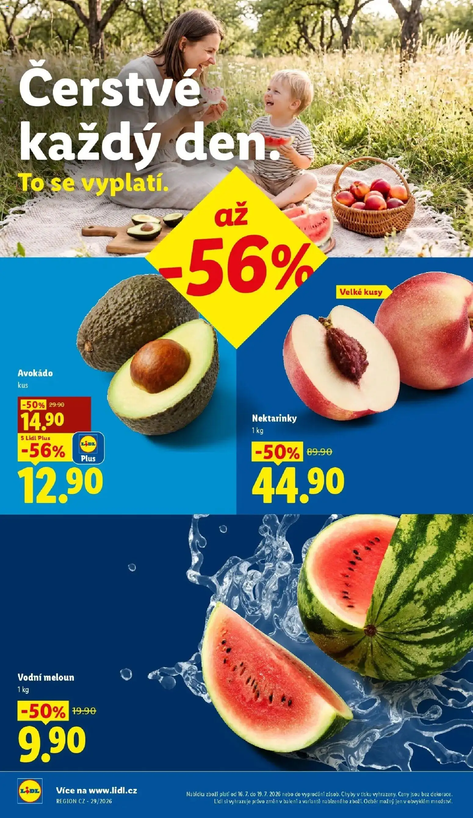 Lidl aktuální leták od 16.07.2026 | Strana: 14 | Produkty: Meloun, Nektarinky, Vodní meloun, Avokádo