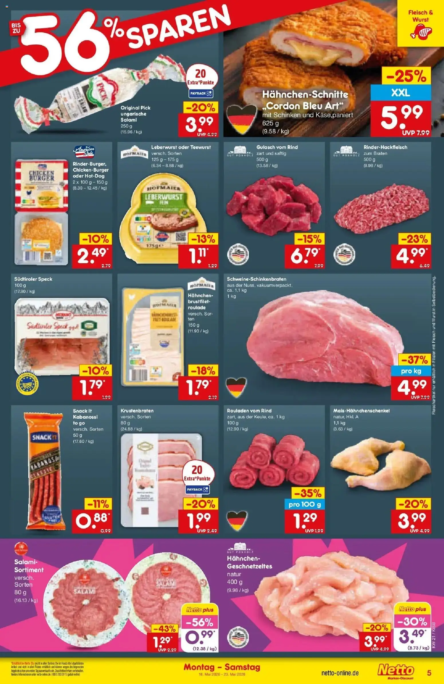 Netto Marken-Discount Prospekt Oberhaid	 – gültig ab 17.05.2026 | Seite: 5 | Produkte: Krustenbraten, Gulasch, Wurst, Schinken