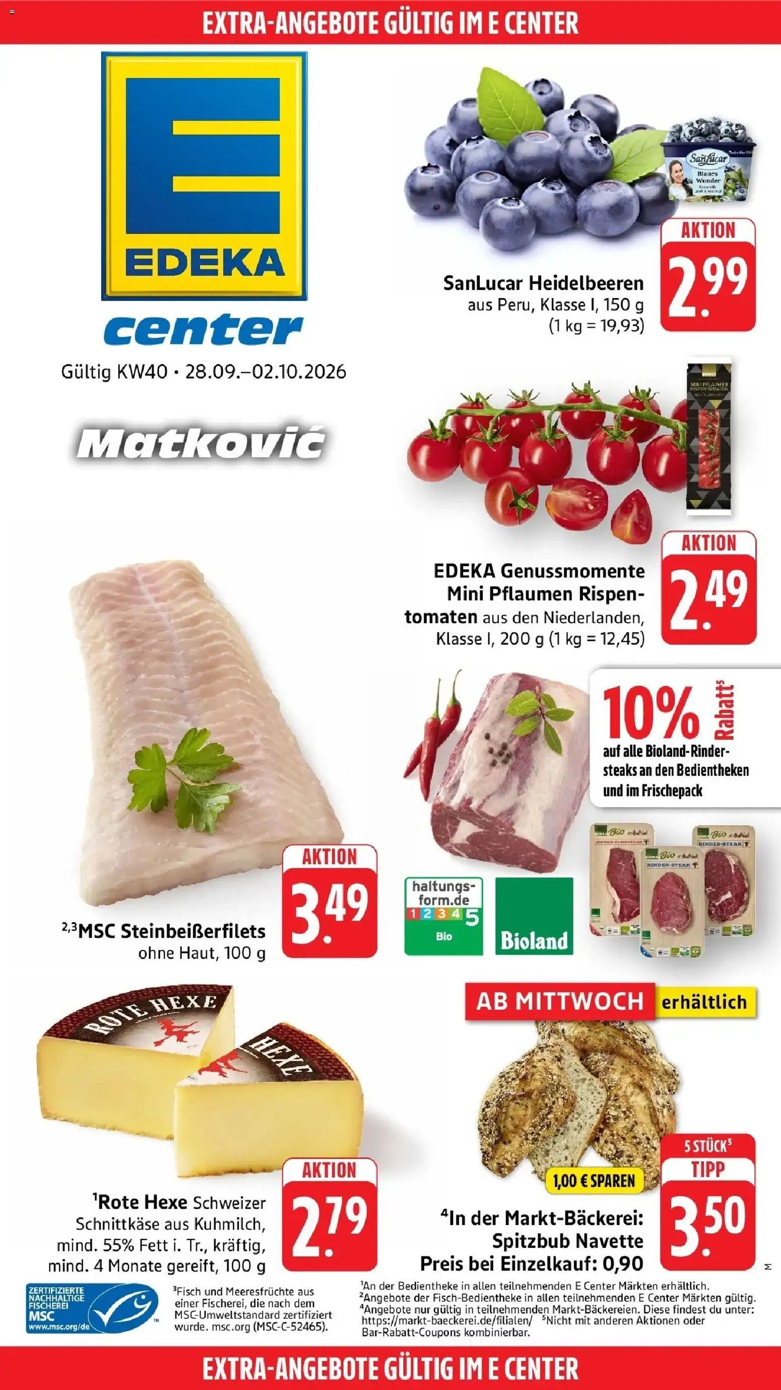 Edeka Prospekt Ditzingen – gültig ab 28.09.2026 | Seite: 43 | Produkte: Pflaumen, Heidelbeeren, Meeresfrüchte, Steak