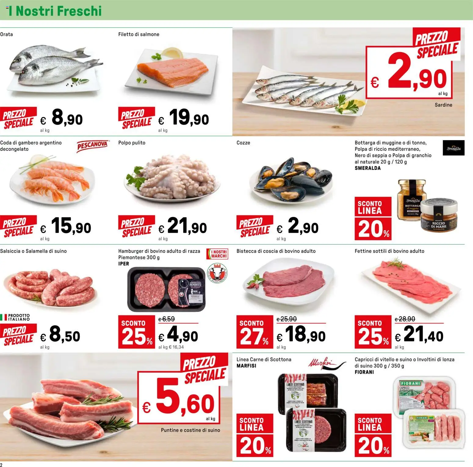 Volantino Iper del 22.05.2026 | Pagina: 2 | Prodotti: Salmone, Cozze, Salsiccia, Vitello