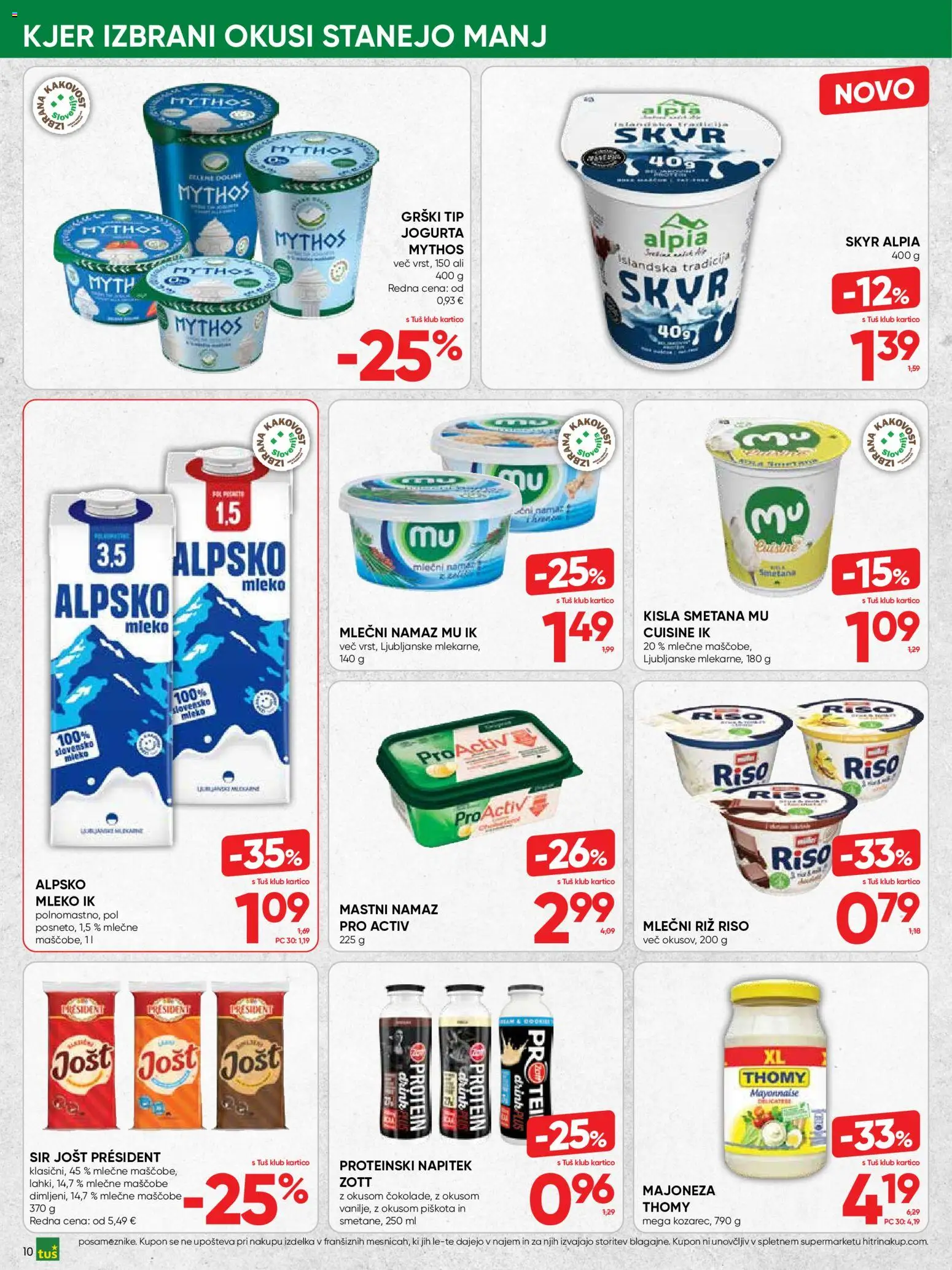 Novi Tuš katalog ponudbe – veljaven od 02.09.2026 | Stran: 10 | Izdelki: Mlečni riž, Namaz, Skyr, Sir
