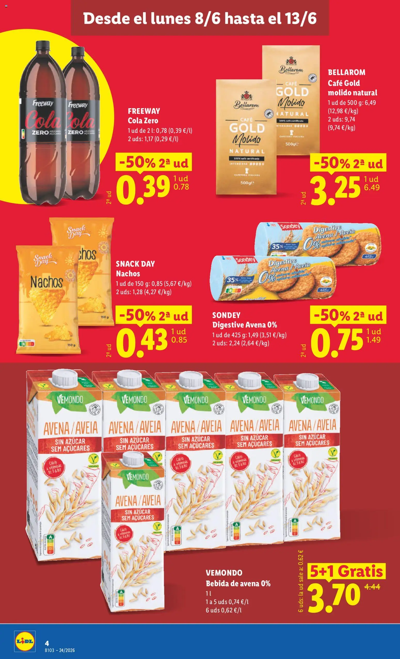 Lidl folleto │ válido desde el 08.06.2026 | Página: 4 | Productos: Καλτσάκια μισά, Café, Bebida de avena, Cafetera