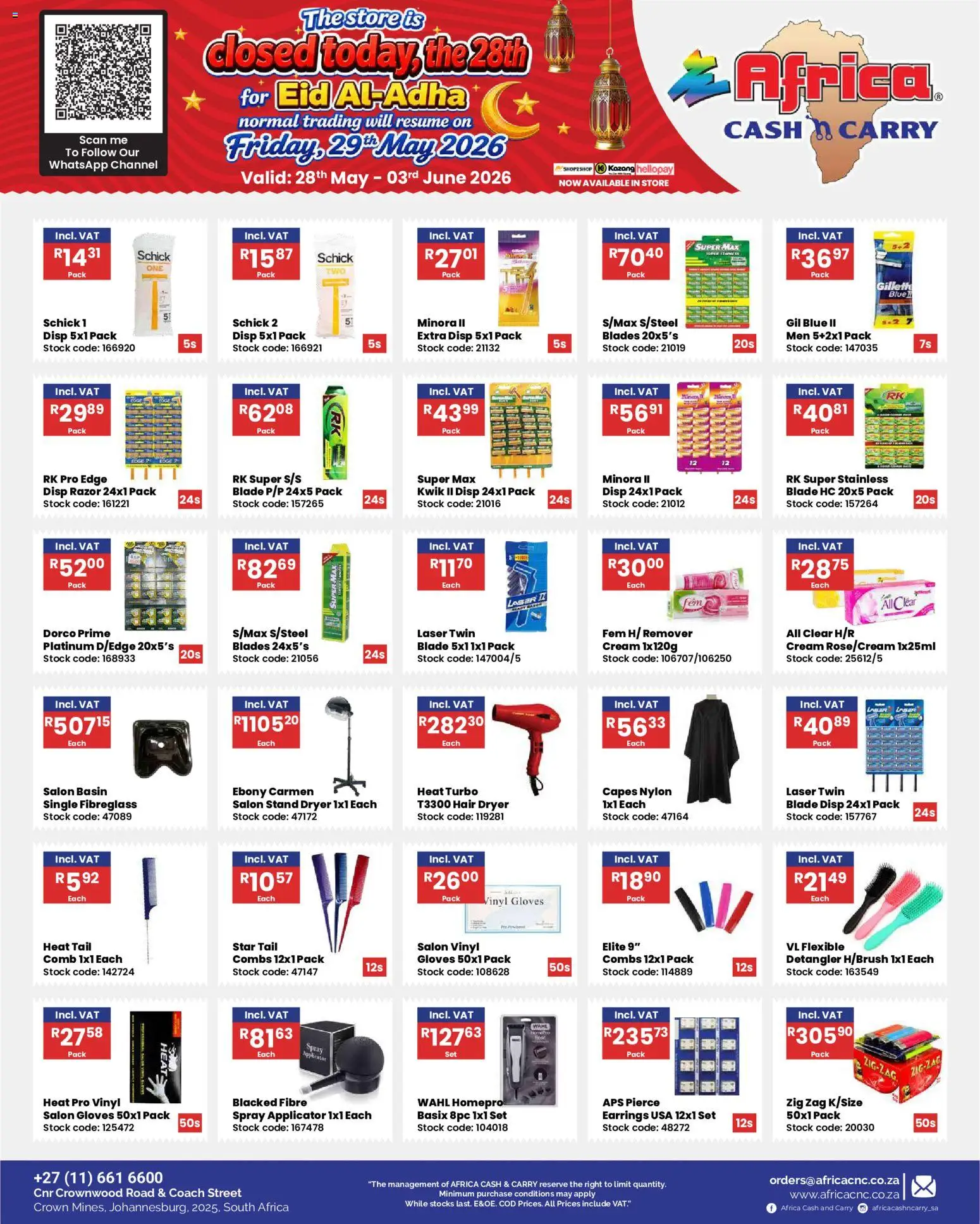 New Africa Cash & Carry catalogue – valid from 28.05.2026 | Page: 29 | Products: Dryer, Hair dryer, Cream, Stock