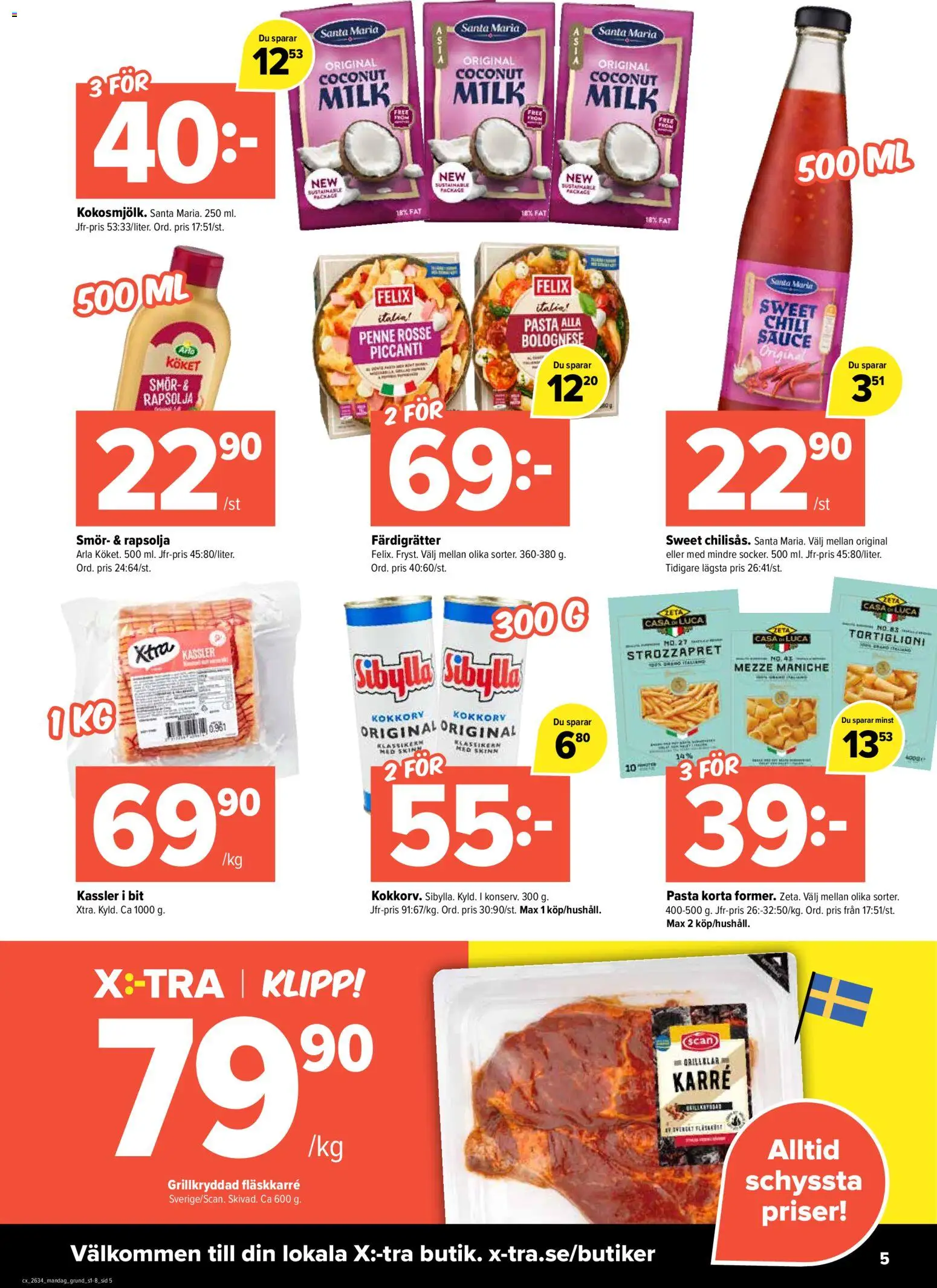 Coop Daglivs reklamblad aktuell från 17/08/2026 | Sida: 5 | Produkter: Färdigrätter, Fläskkarré, Smör, Pasta
