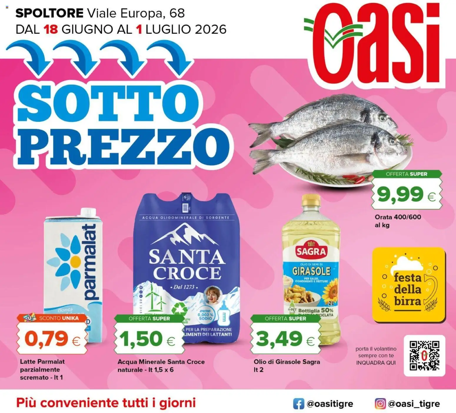 Volantino Oasi del 17/06/2026 | Pagina: 1 | Prodotti: Birra, Latte, Olio, Bottiglia