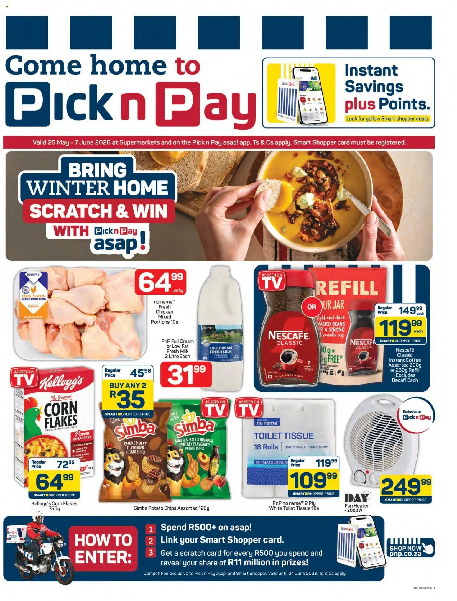 New Pick n Pay catalogue – valid from 25.05.2026 | Page: 1 | Products: TV, Toilet, Milk, Estuche organizador de viaje