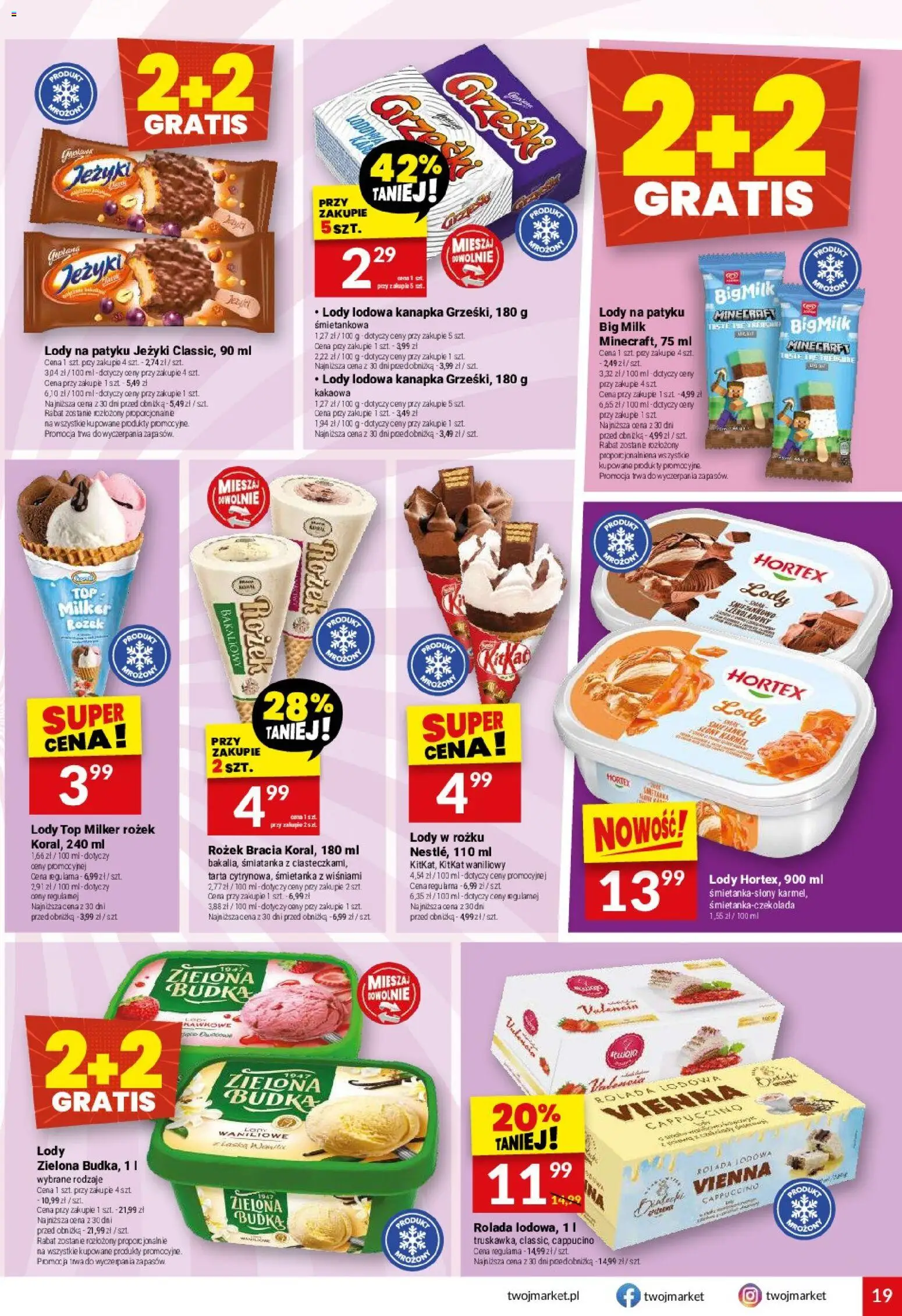Twój Market gazetka od 10.06.2026 | Strona: 19 | Produkty: Rolada, Cappuccino, Big Milk, Lody na patyku