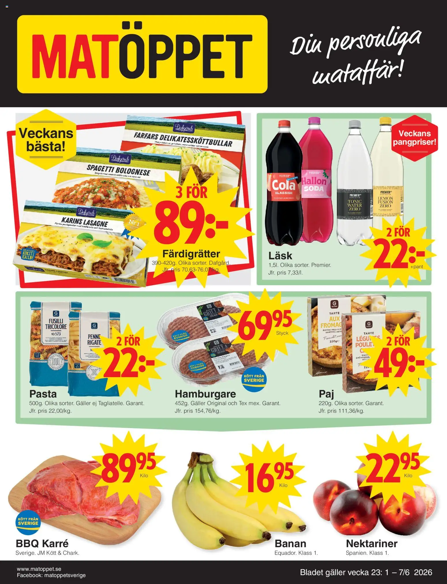 Matöppet reklamblad aktuell från 01.06.2026 | Sida: 1 | Produkter: Hamburgare, Galler, Ost, Broccoli