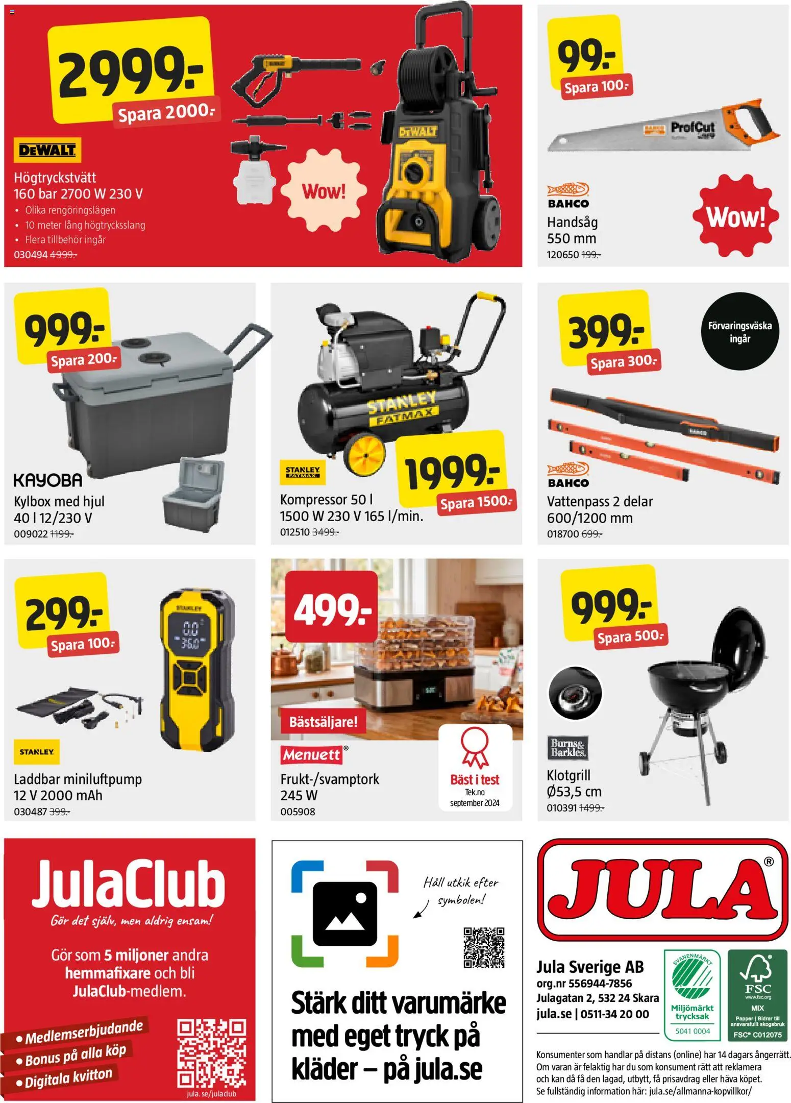 Jula reklamblad aktuell från 23/07/2026 | Sida: 8 | Produkter: Högtryckstvätt, Kompressor, Kläder, Kylbox