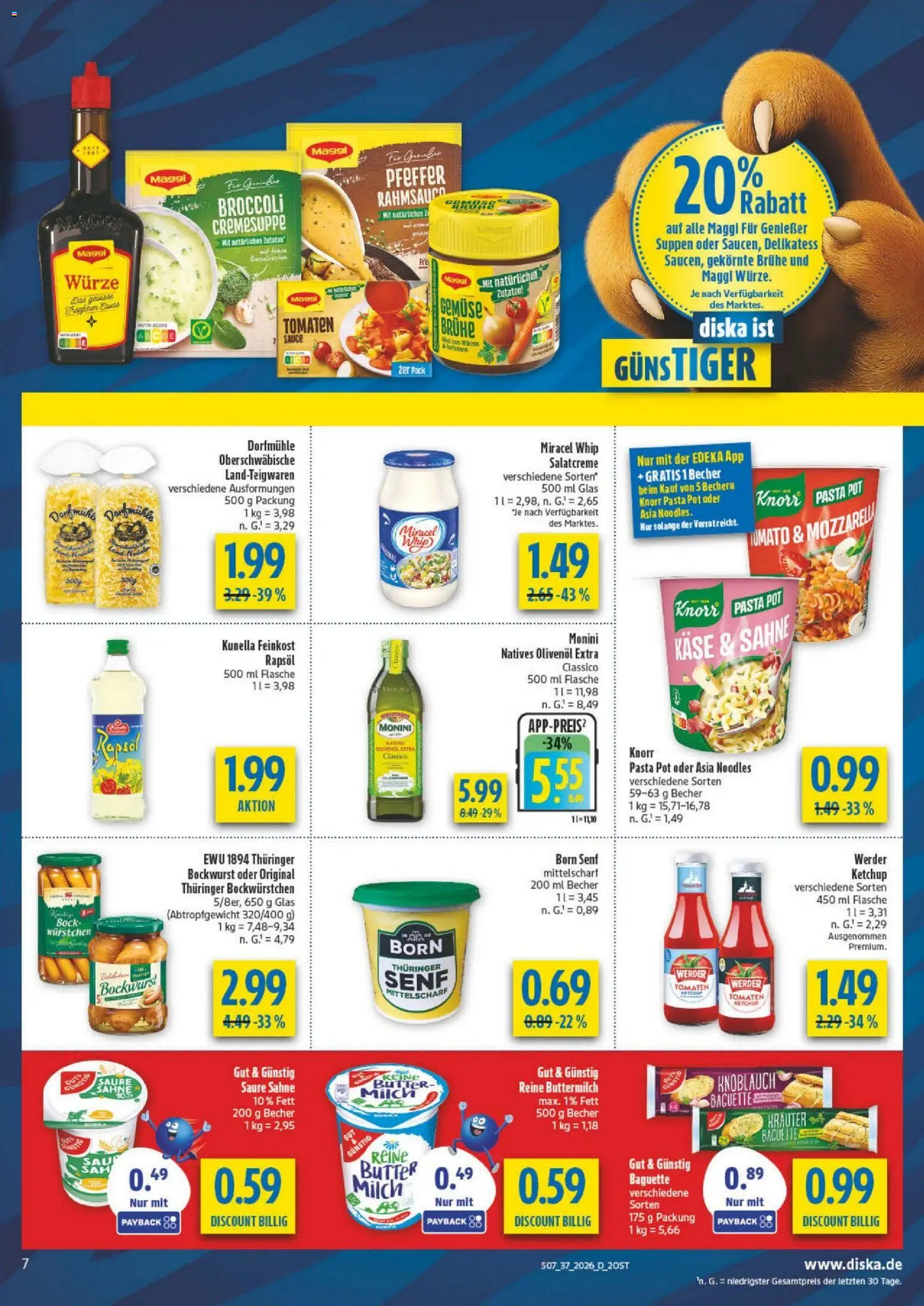 Diska - Diska Angebote Sachsen-Thüringen KW37 – gültig ab 02.09.2026 | Seite: 7 | Produkte: Buttermilch, Butter, Rapsöl, Pasta