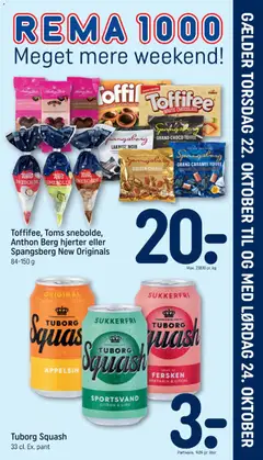Rema 1000 - Tilbudsavis Uge 43 gyldig fra 18/10/2026 | Side: 22 | Produkter: Squash, Lime, Nougat, Tuborg Squash