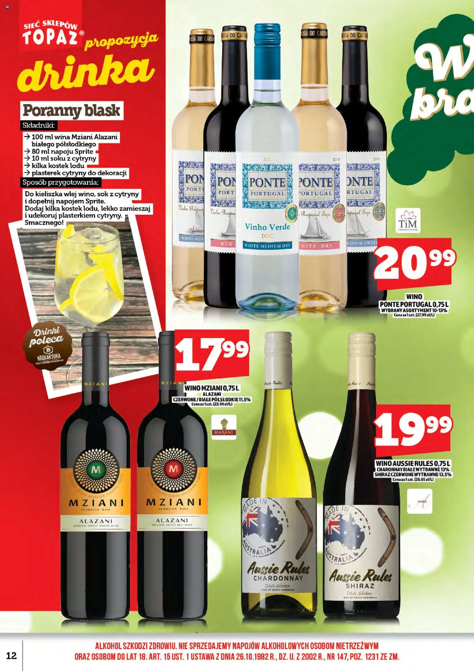Topaz gazetka alkoholowa od 01.06.2026 | Strona: 14 | Produkty: Sok z cytryny, Chardonnay, Sprite, Alkohol