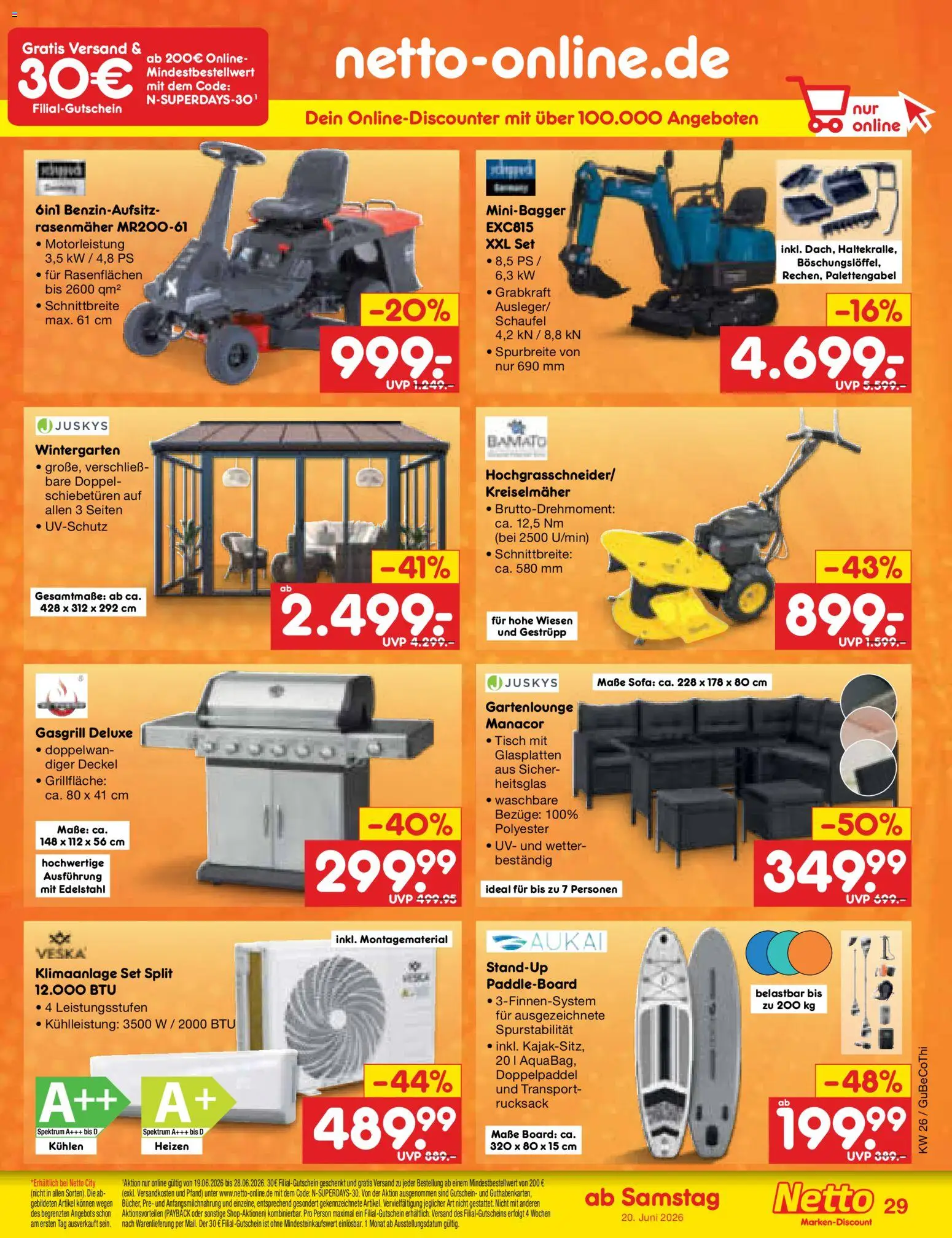 Netto Marken-Discount Prospekt – gültig ab 22.06.2026 | Seite: 61 | Produkte: Klimaanlage, Rasenmäher, Sofa, Tisch