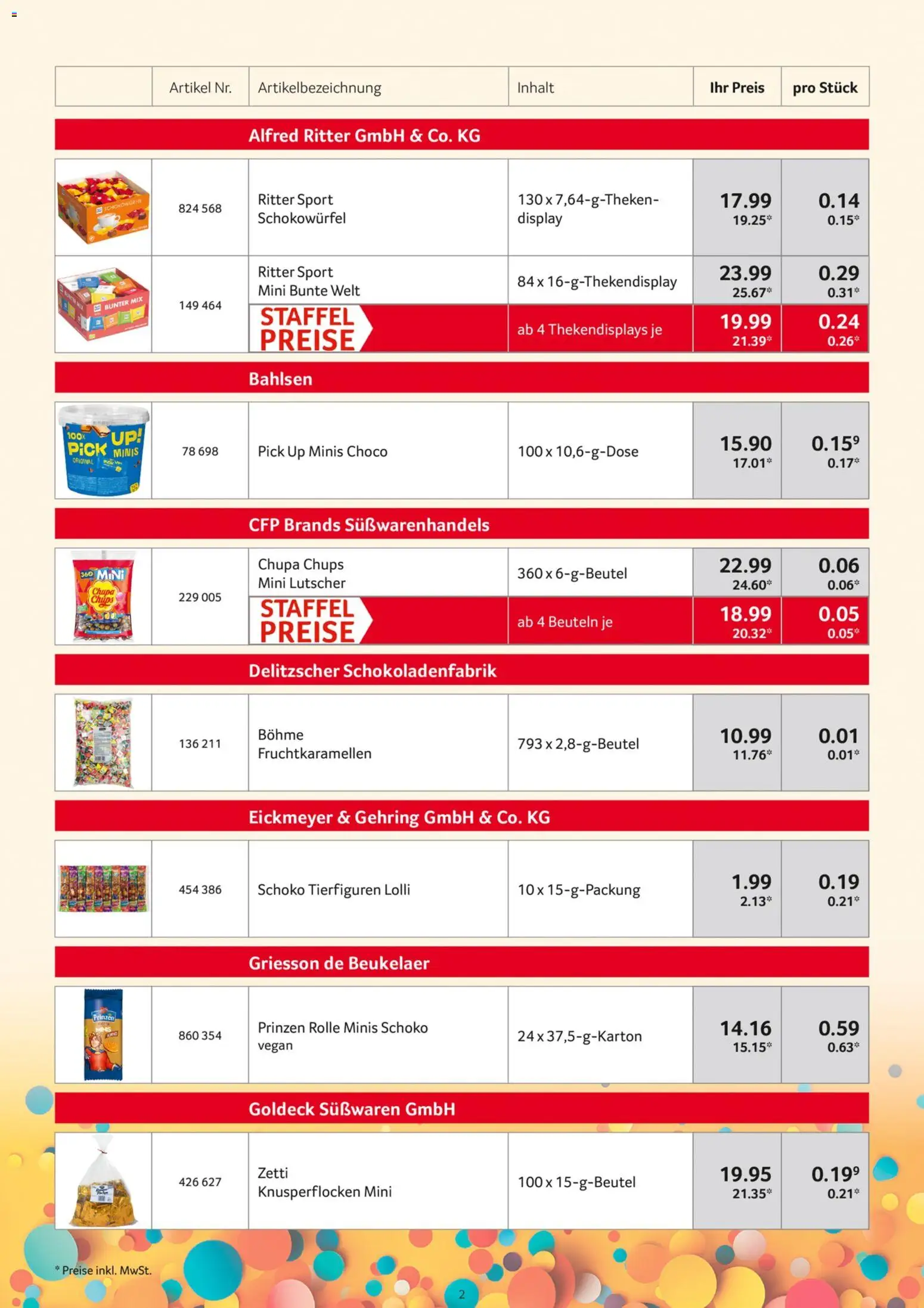 Selgros Karnevalsortiment – gültig ab 05.10.2026 | Seite: 2 | Produkte: Süßwaren, Ritter sport, Lutscher