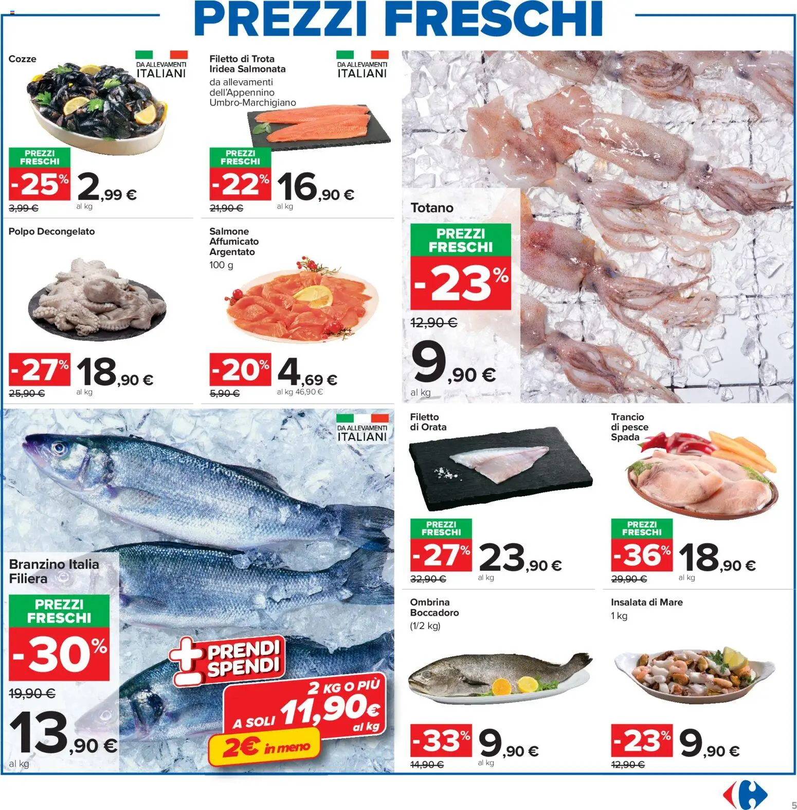 Volantino Carrefour del 20/08/2026 | Pagina: 5 | Prodotti: Cozze, Polpo, Totano, Pesce spada