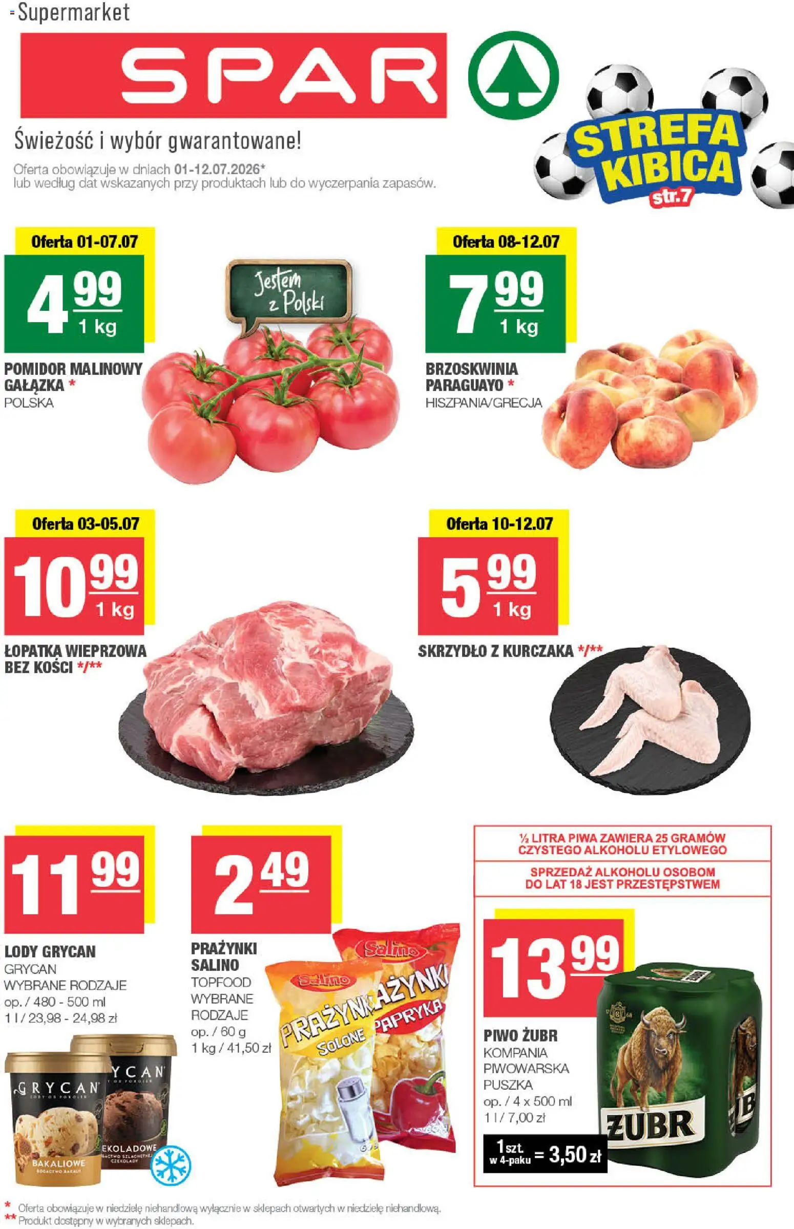 Spar gazetka od 01.07.2026 | Strona: 1 | Produkty: Pomidor malinowy, Grycan, Pomidor, Piwo