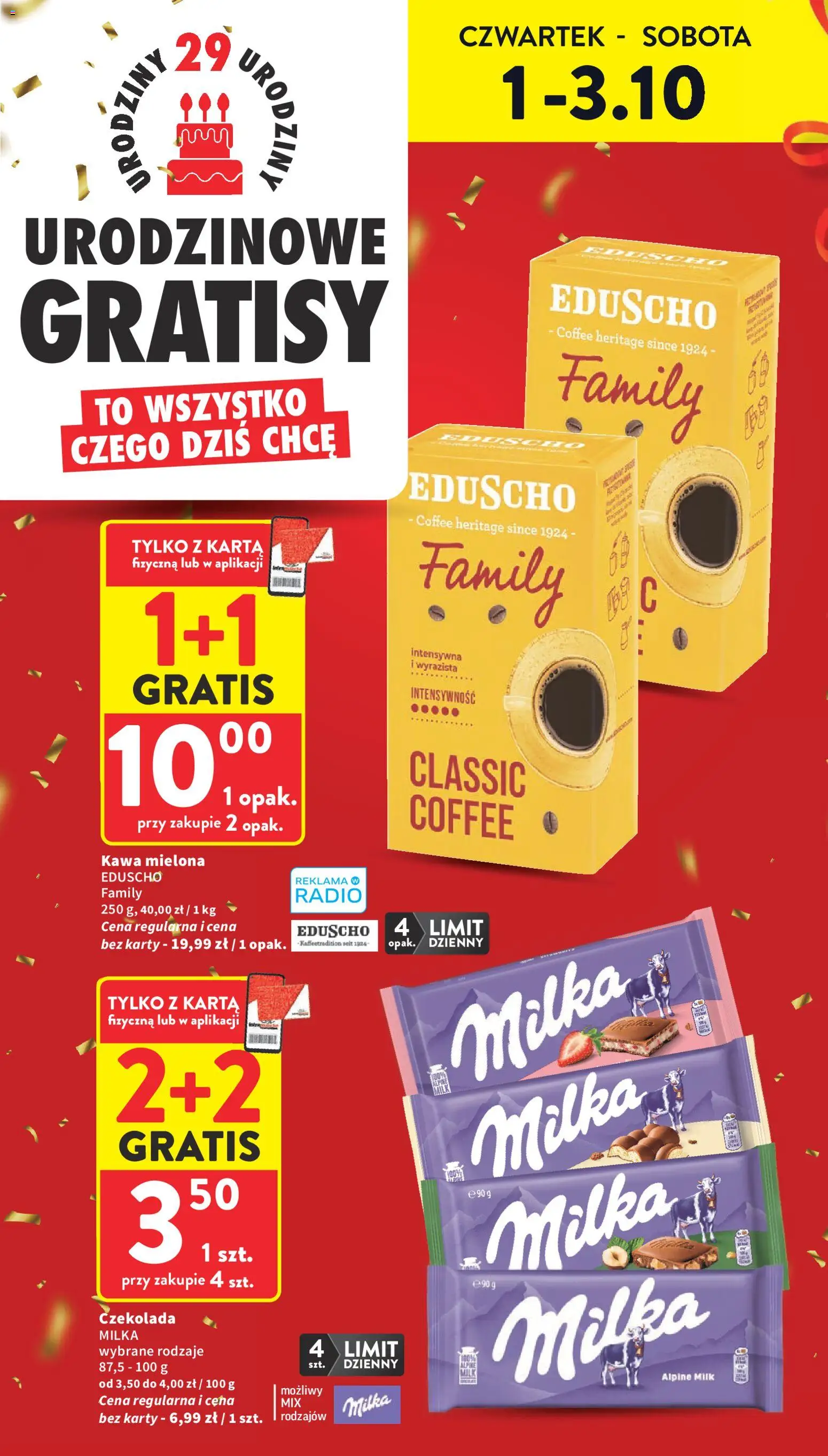Intermarche gazetka od 01.10.2026 | Strona: 4 | Produkty: Radio, Czekolada milka, Milka, Kawa