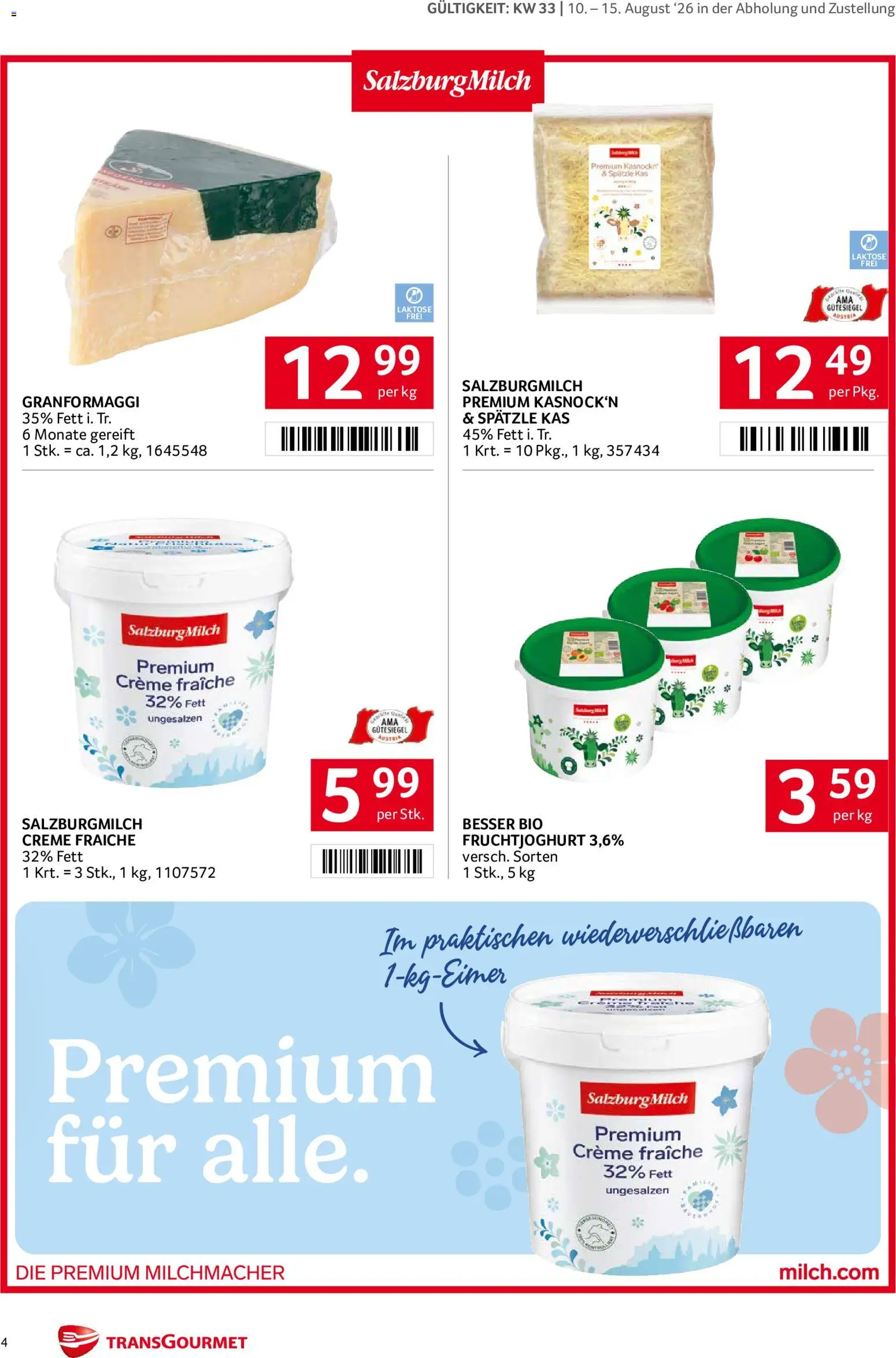 Transgourmet Markenfest Woche gültig ab 10.08.2026 | Seite: 4 | Produkte: Creme